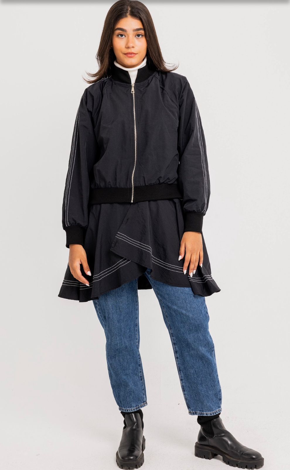 Black Double Stitches Urban Jacket