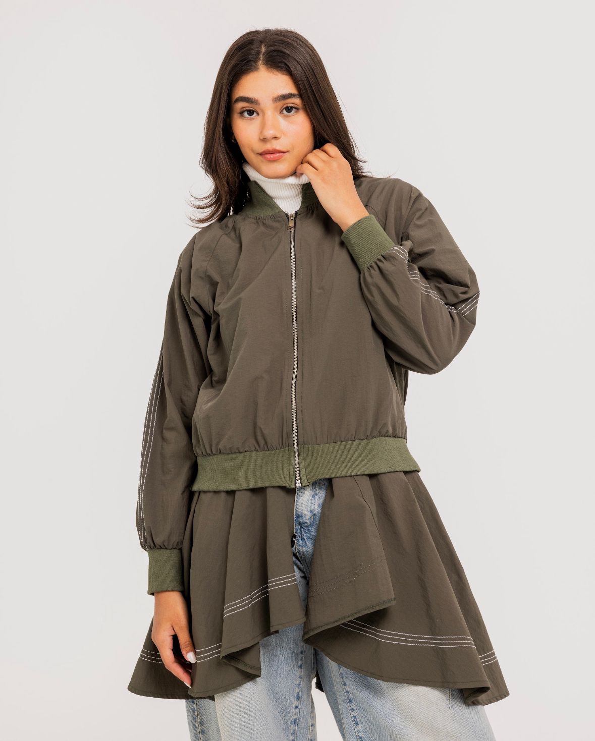 Olive Double Stitches Urban Jacket