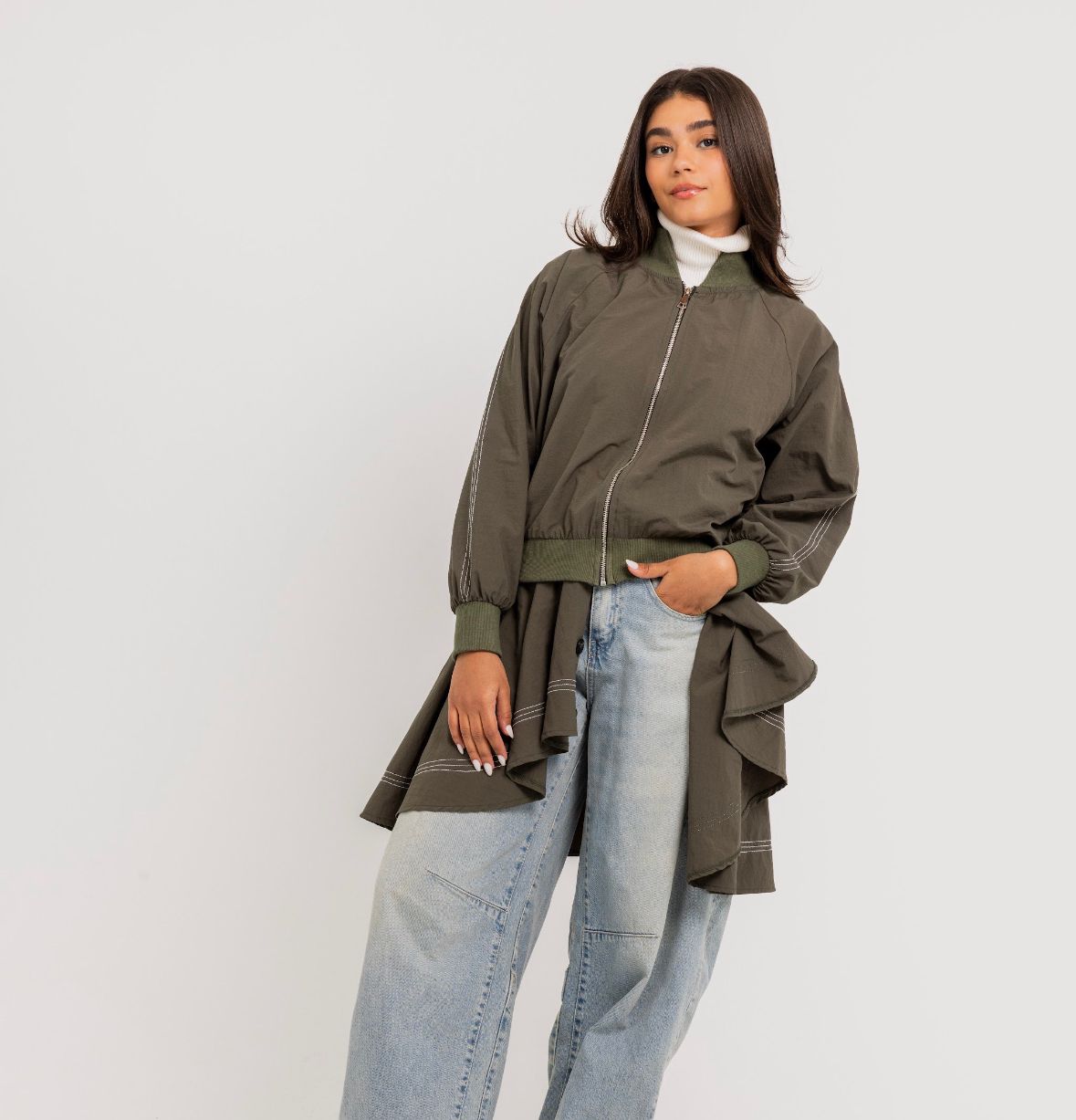 Olive Double Stitches Urban Jacket