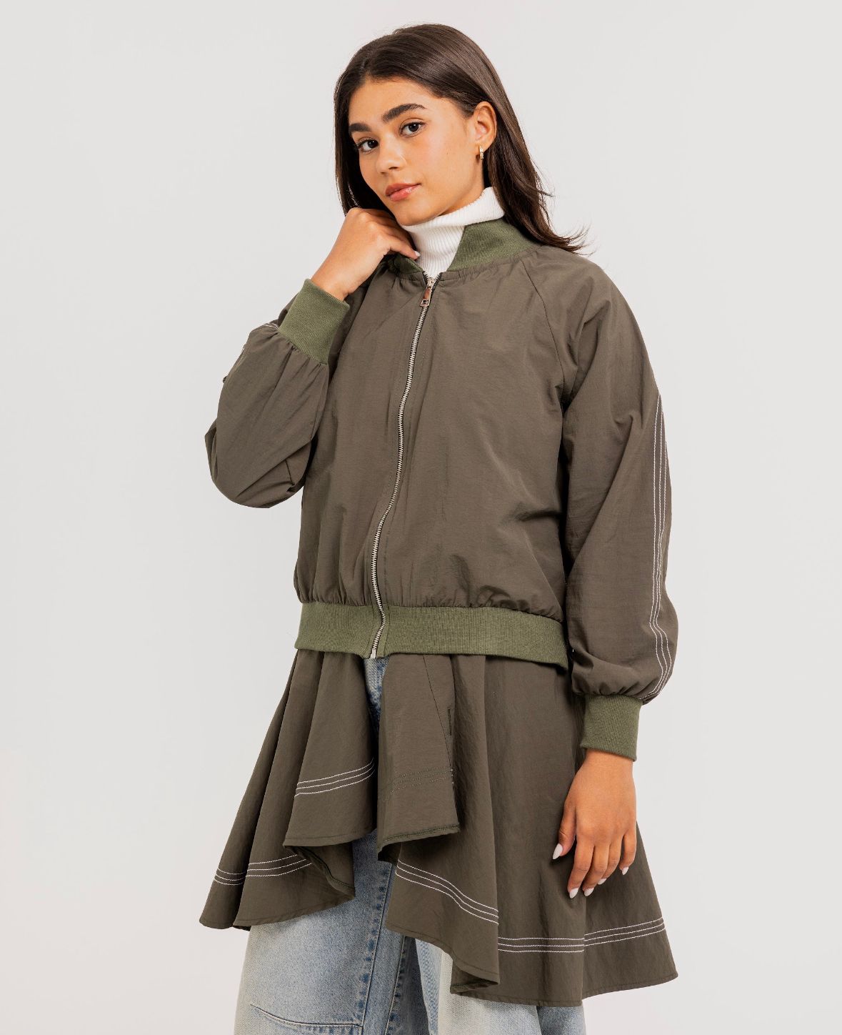 Olive Double Stitches Urban Jacket