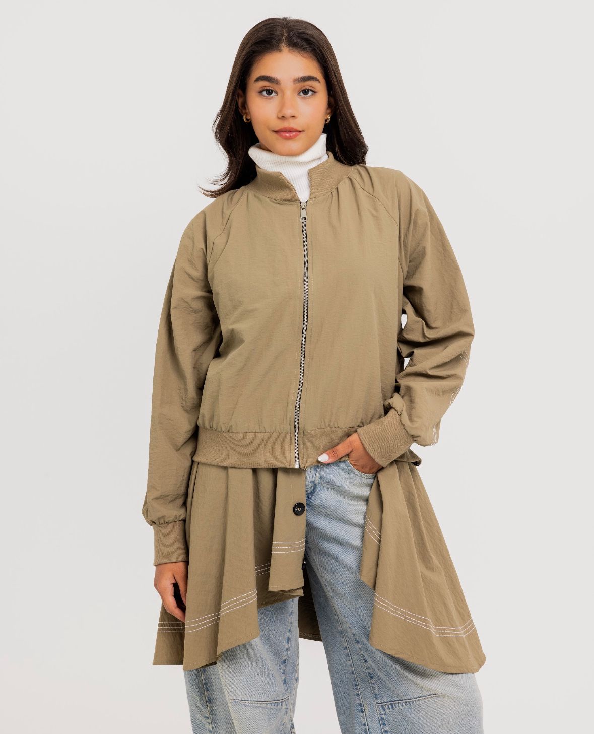 Beige Double Stitches Urban Jacket