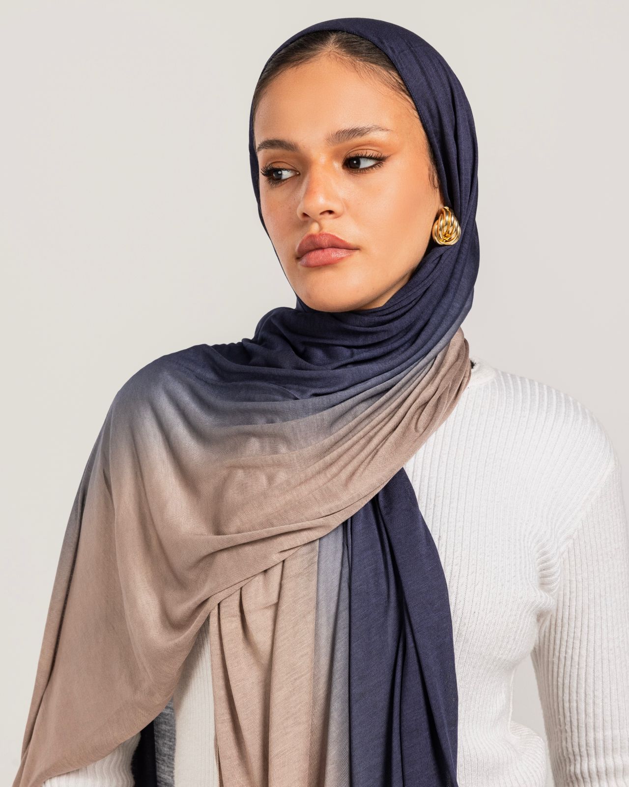 Blue x Beige Gradient Cotton Scarf