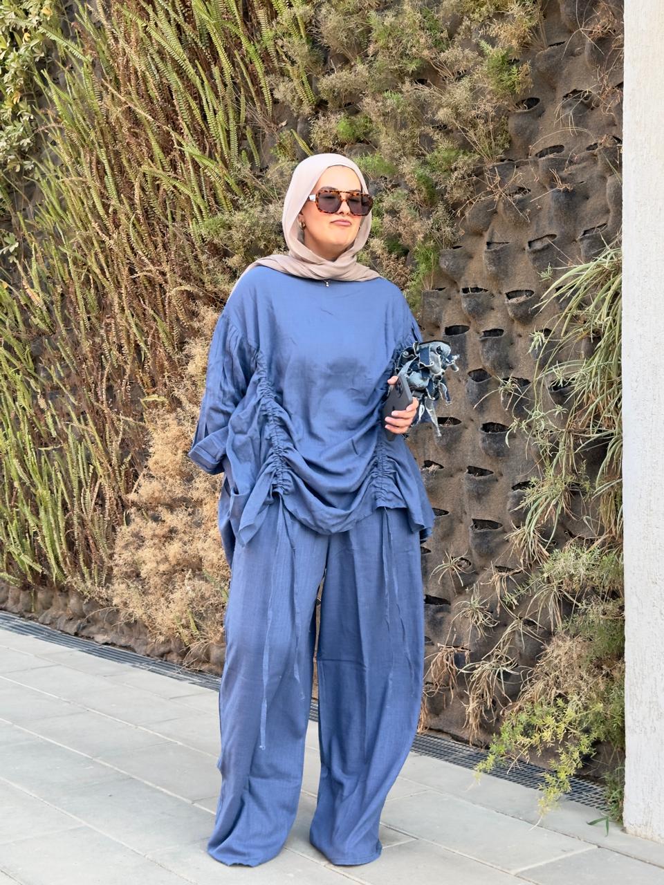 Blue Drawstring Linen Set