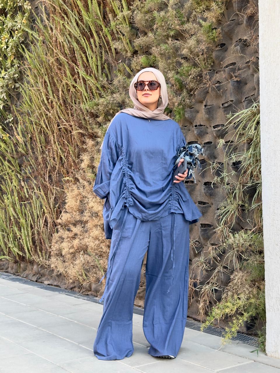 Blue Drawstring Linen Set