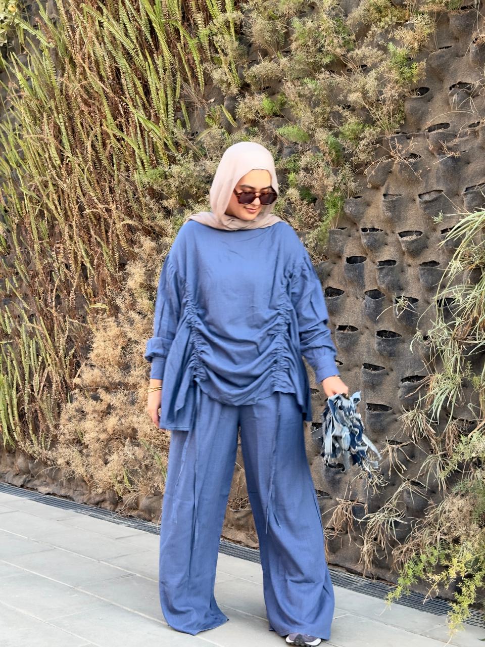 Blue Drawstring Linen Set