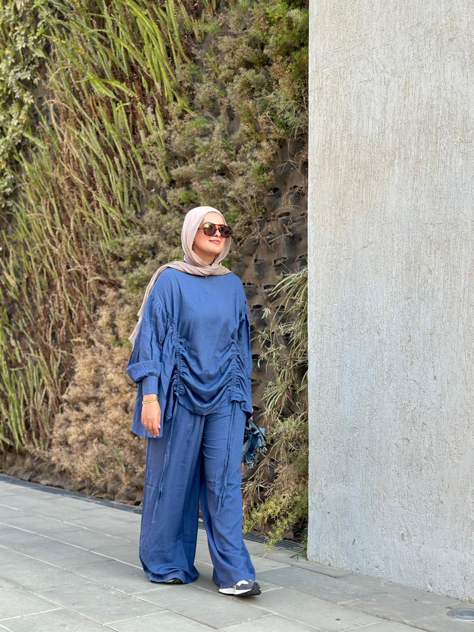 Blue Drawstring Linen Set