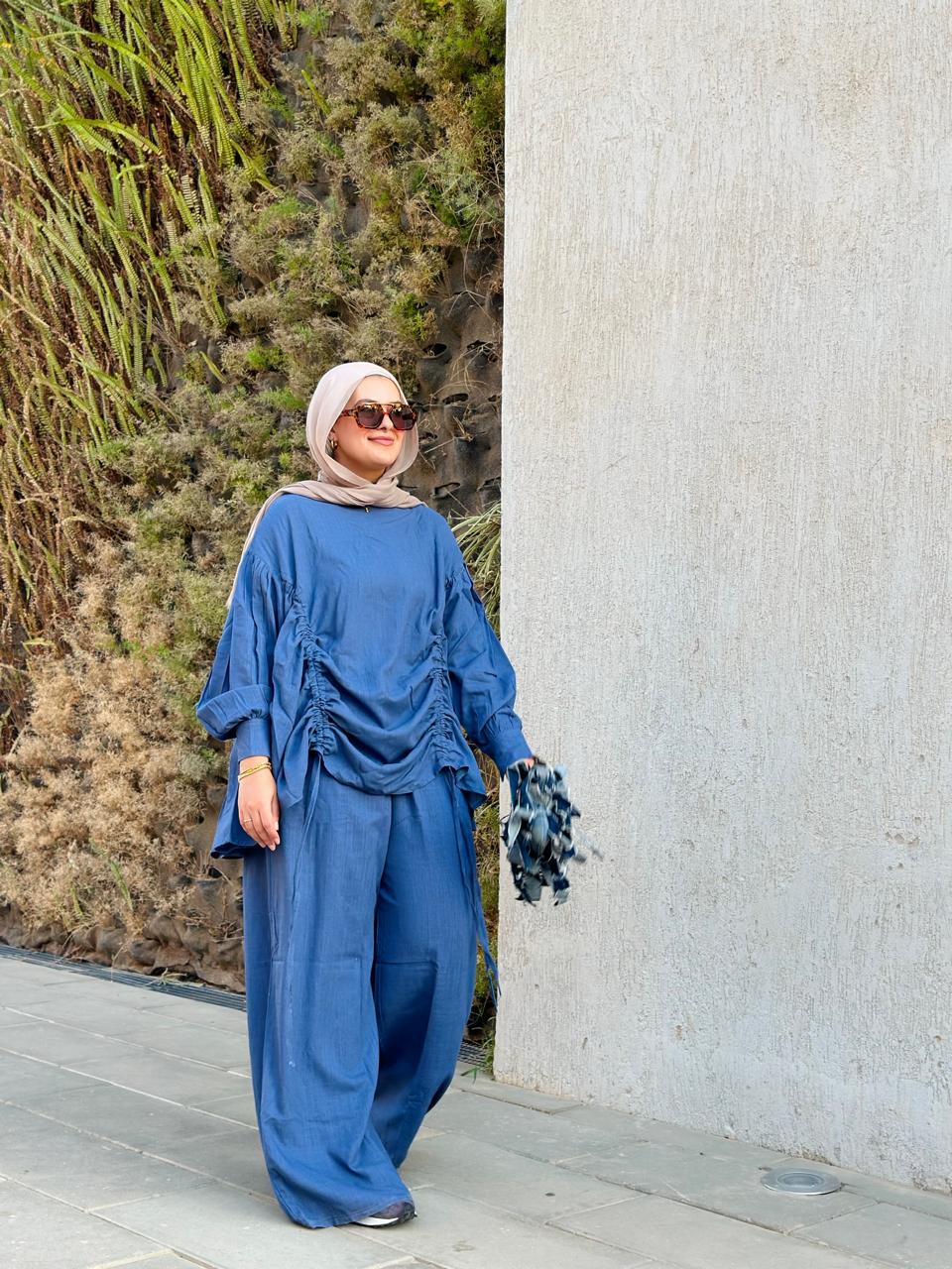 Blue Drawstring Linen Set