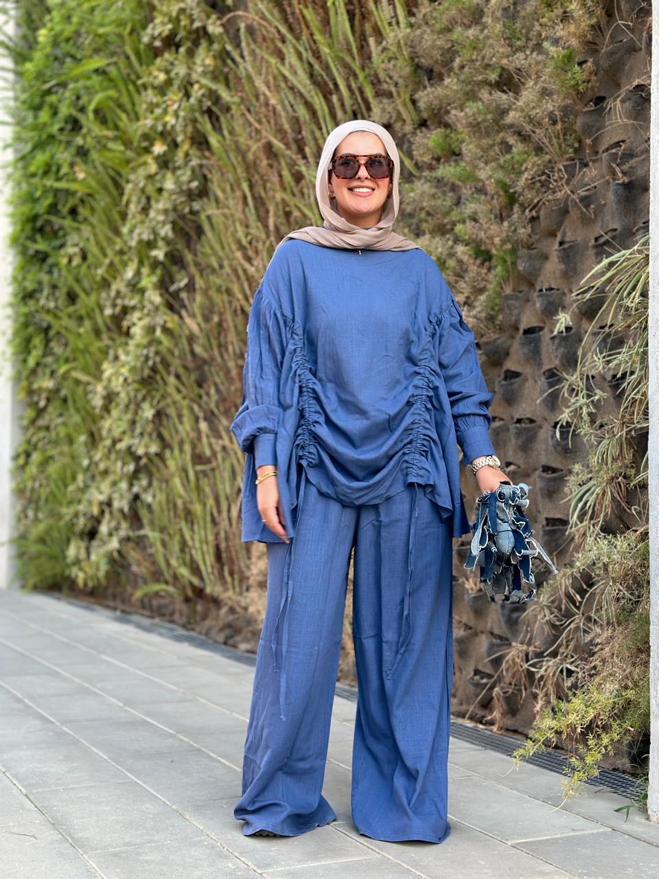 Blue Drawstring Linen Set
