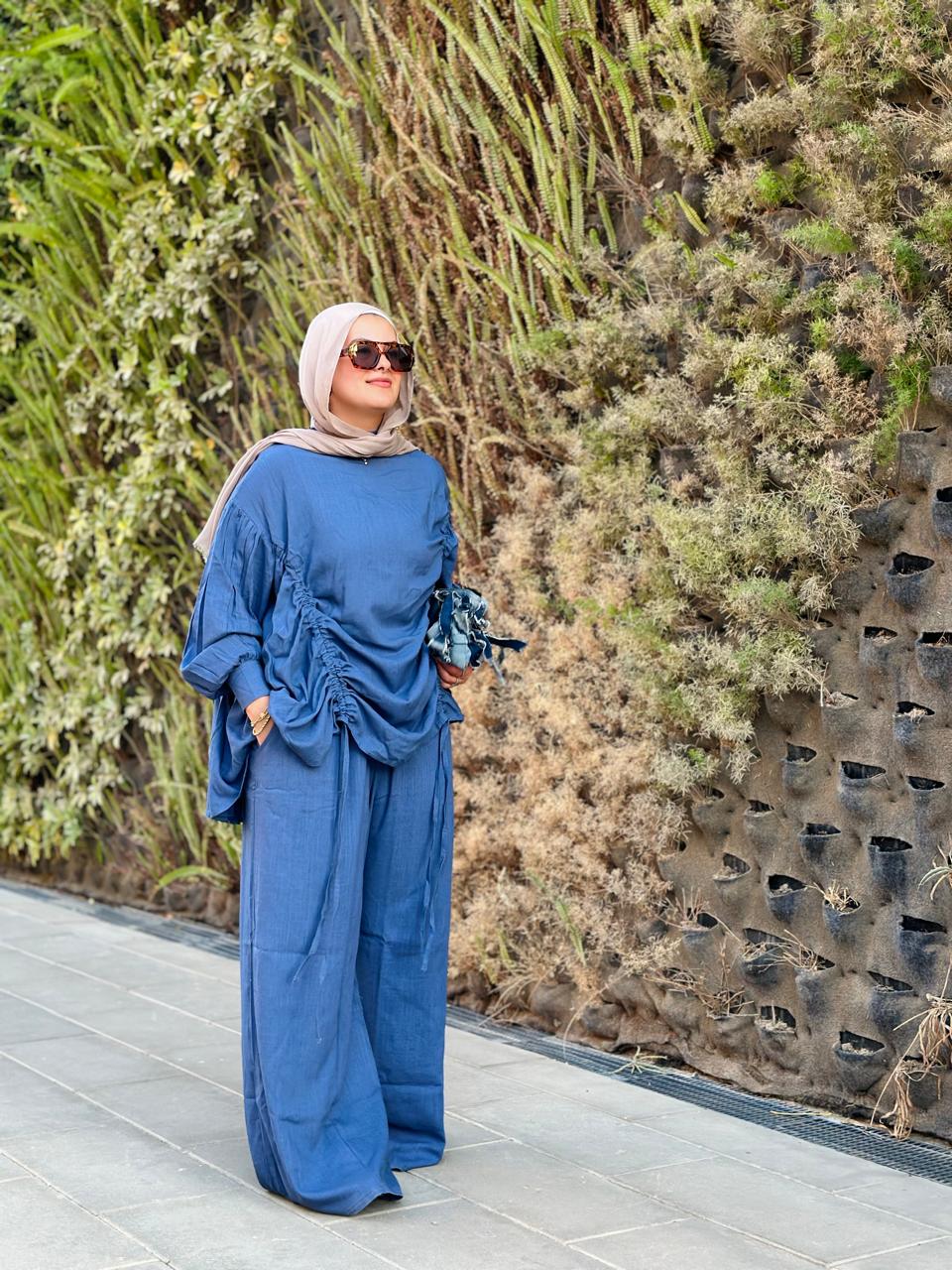 Blue Drawstring Linen Set