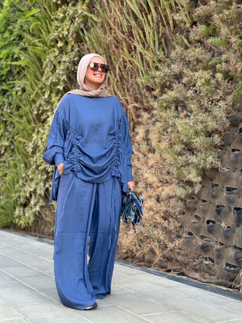 Blue Drawstring Linen Set