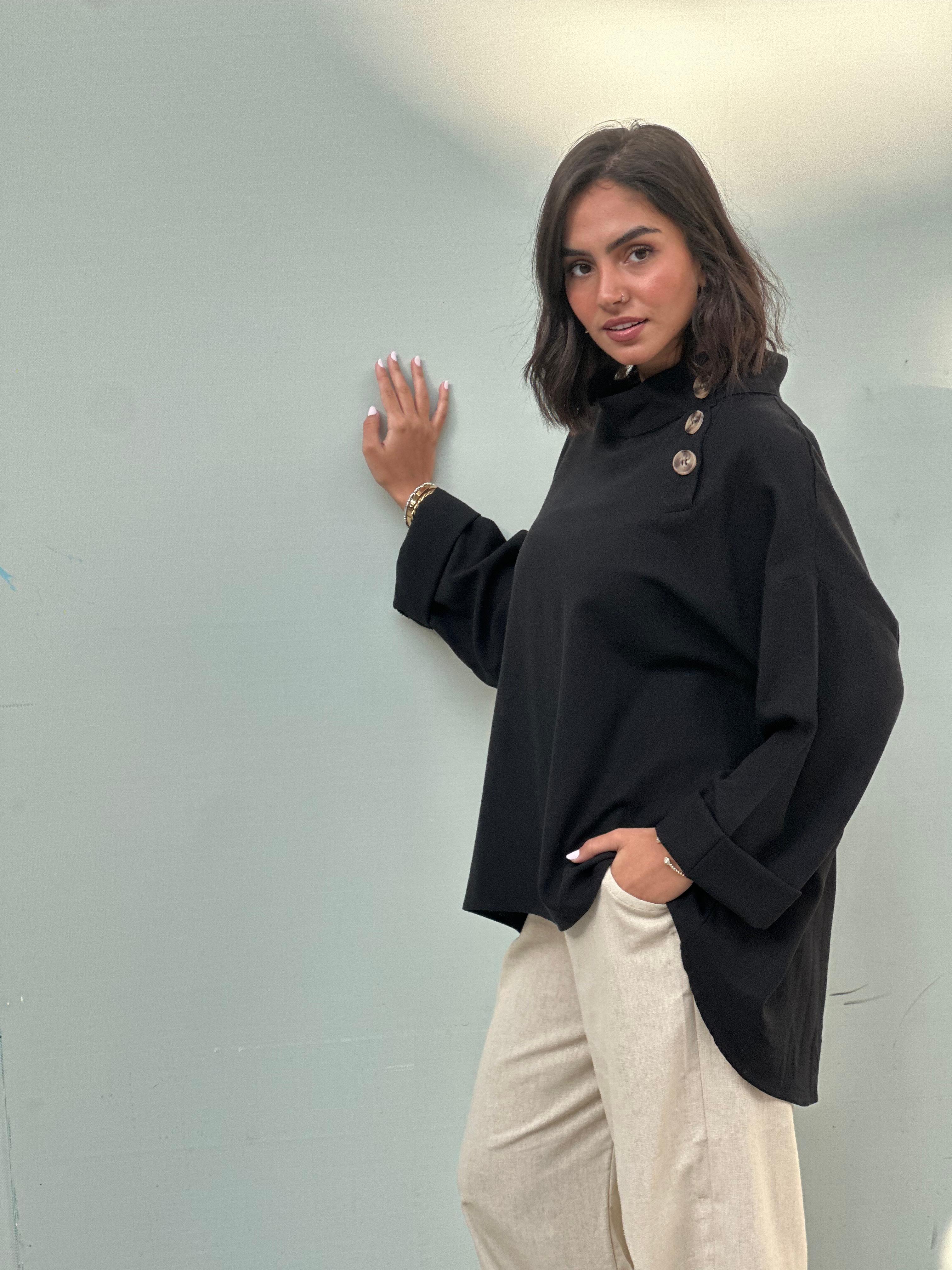 Black Linen Buttoned Collar Shirt