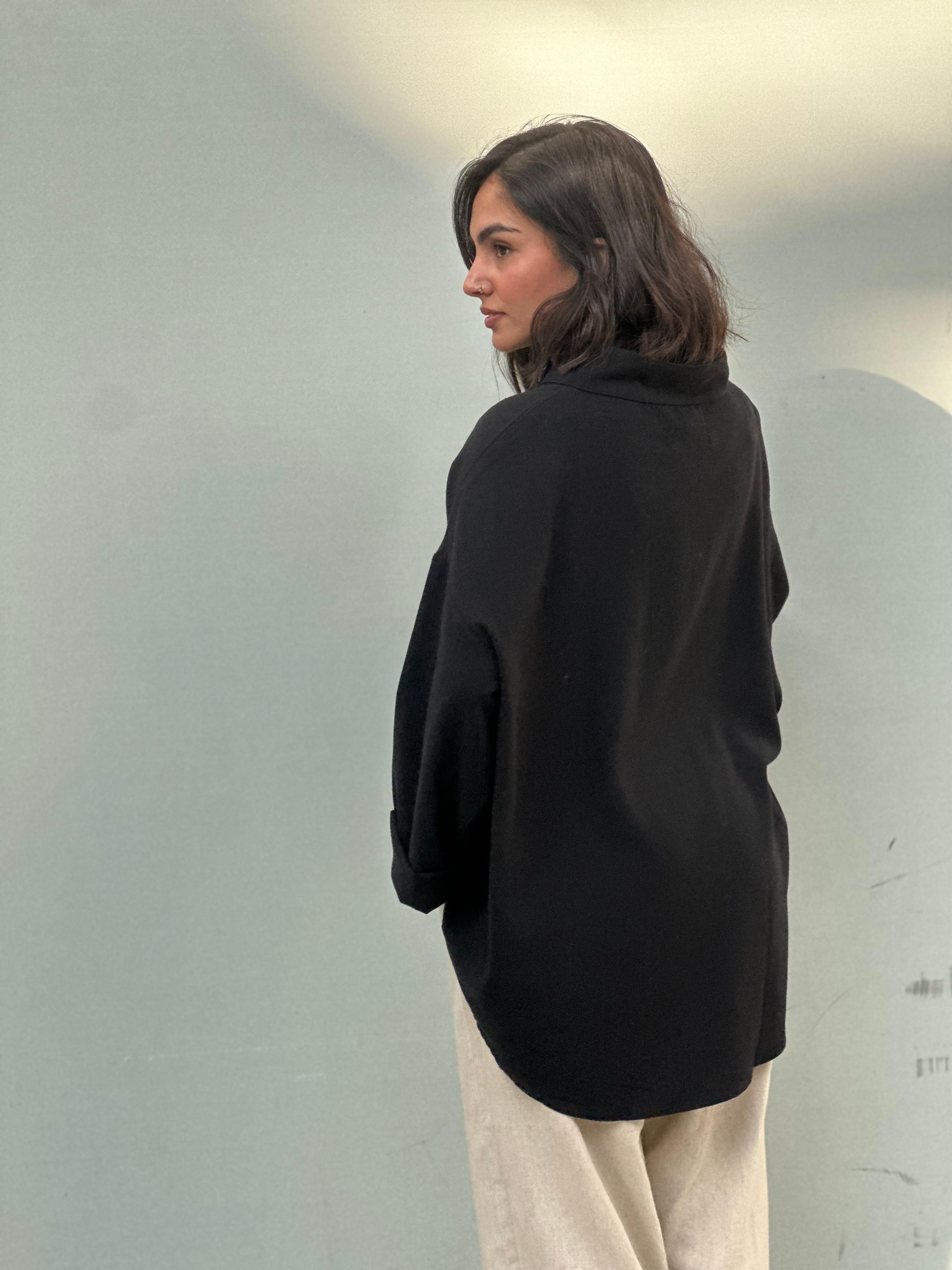 Black Linen Buttoned Collar Shirt