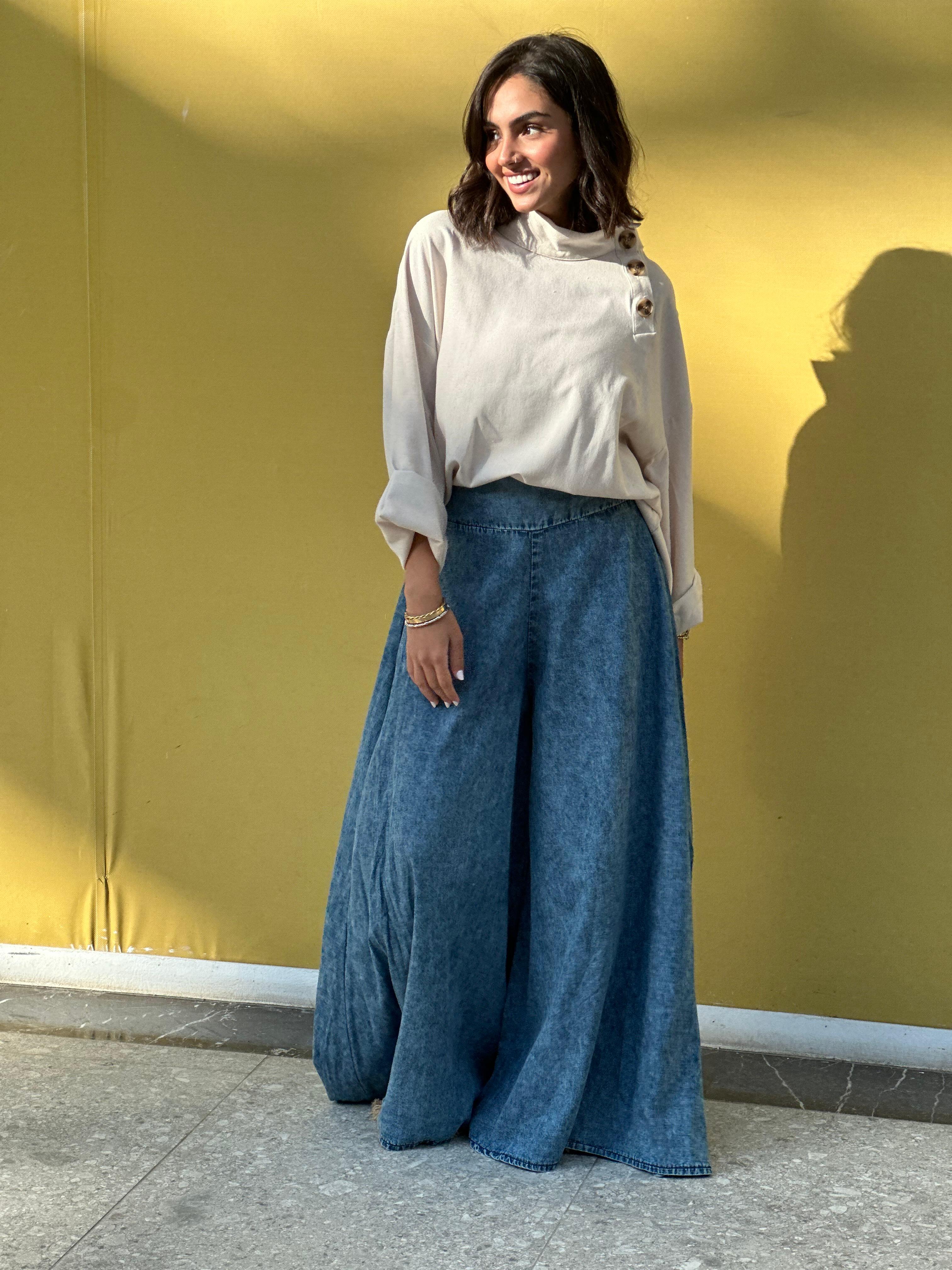 Beige Buttoned Collar Linen Shirt