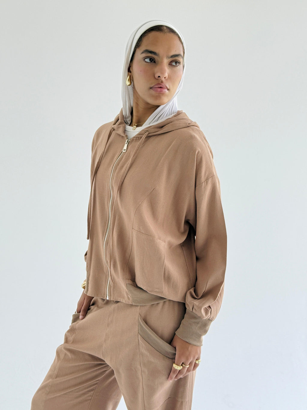 Cafe Zip Up Linen Set
