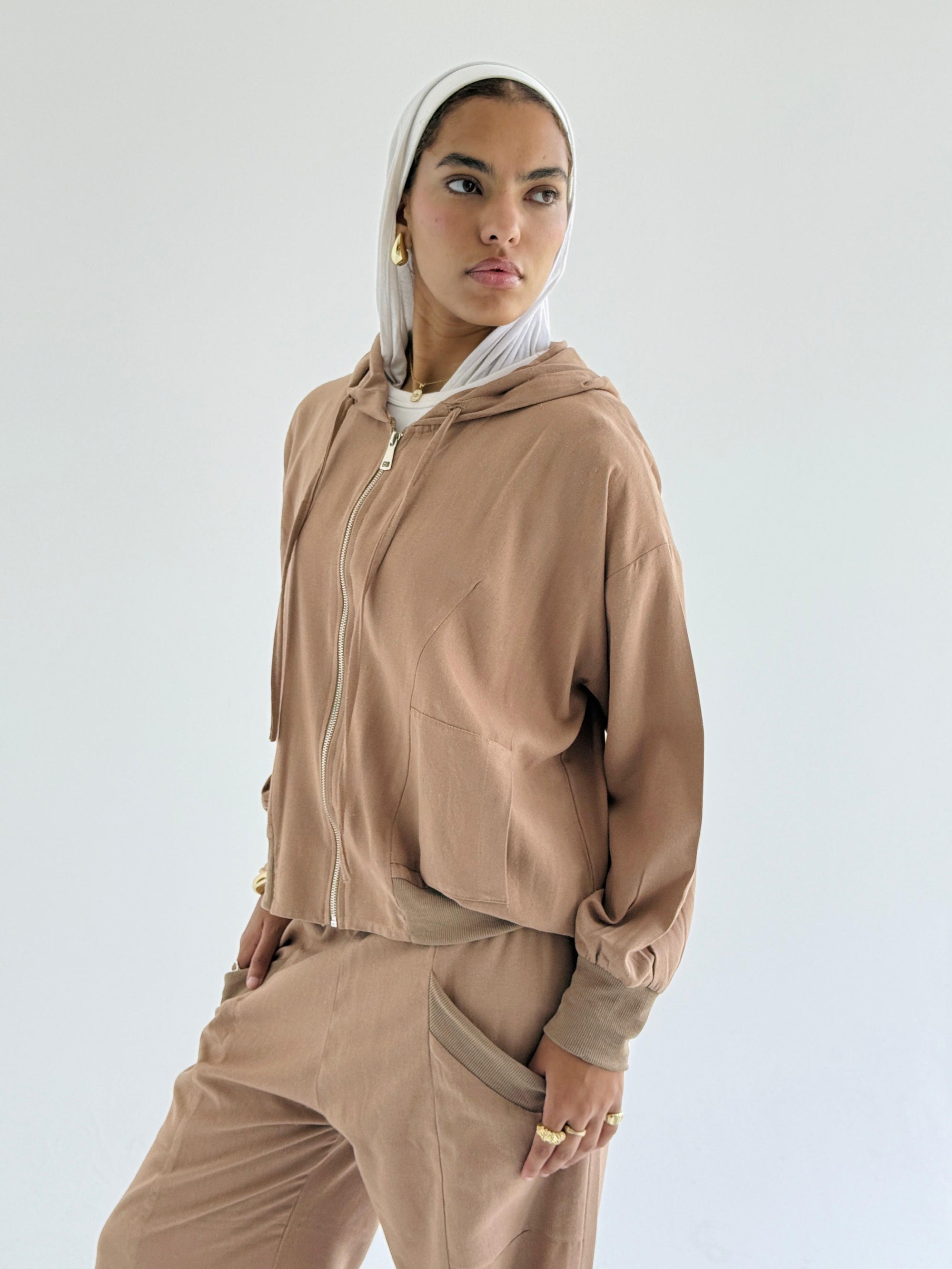 Cafe Zip Up Linen Set