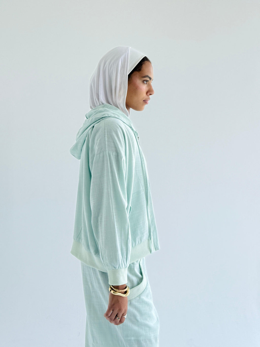 Baby Blue Zip Up Linen Set