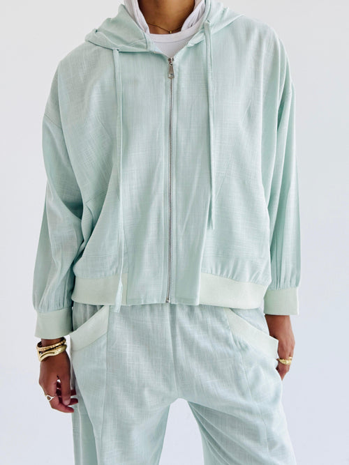 Baby Blue Zip Up Linen Set