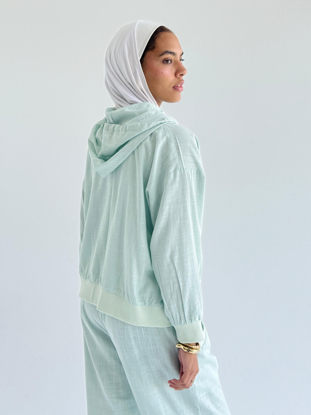 Baby Blue Zip Up Linen Set