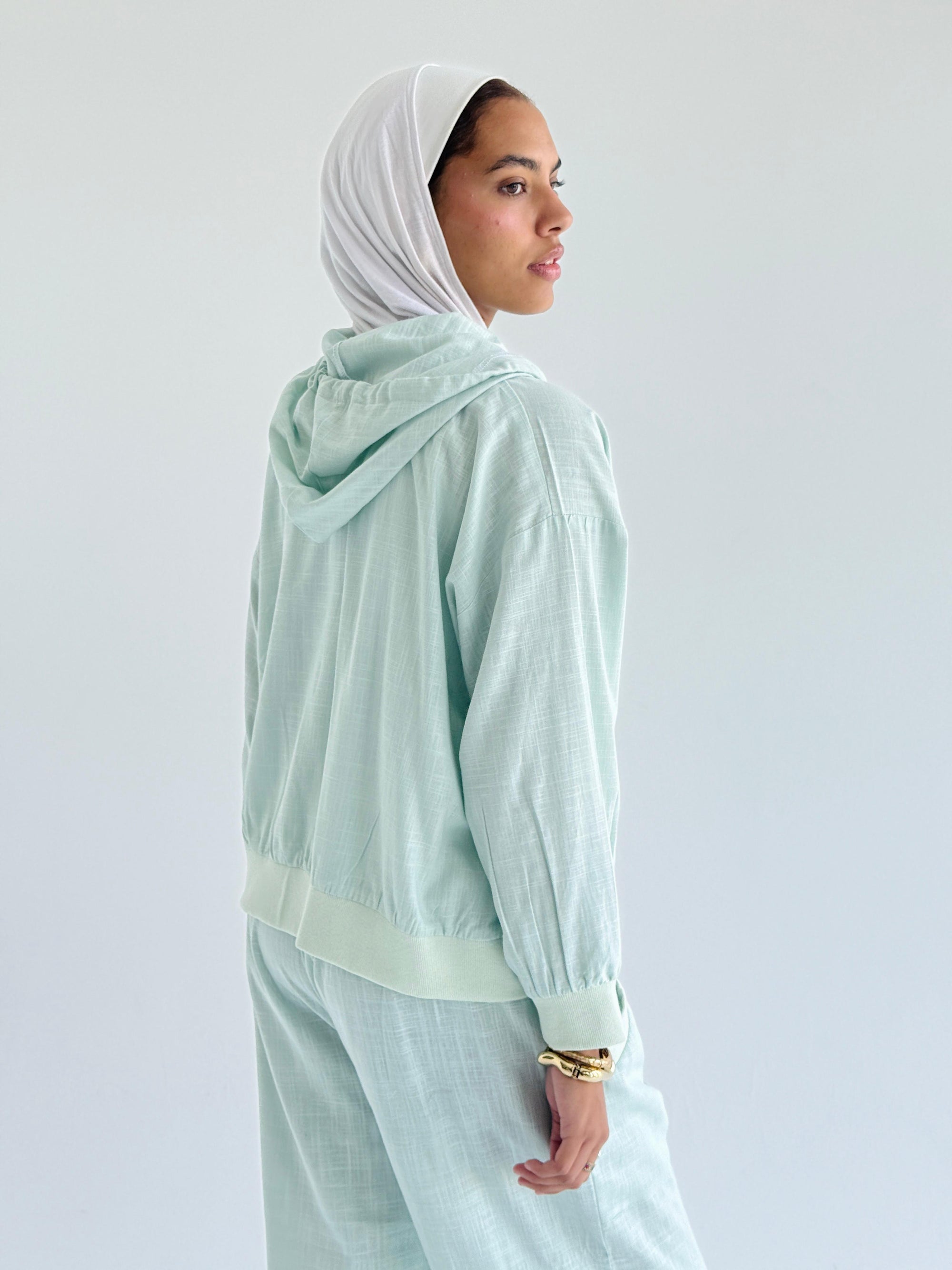 Baby Blue Zip Up Linen Set