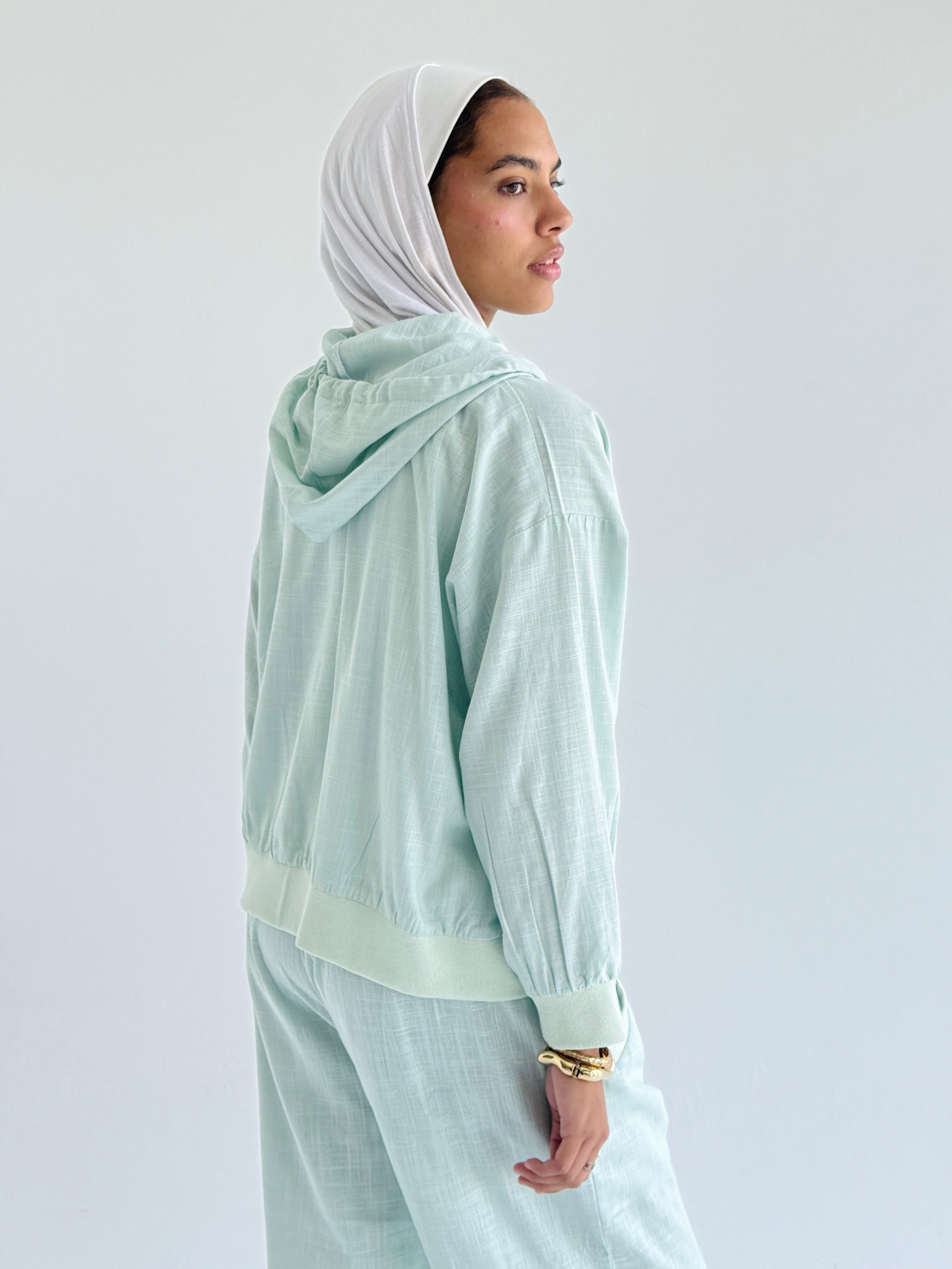 Baby Blue Zip Up Linen Set