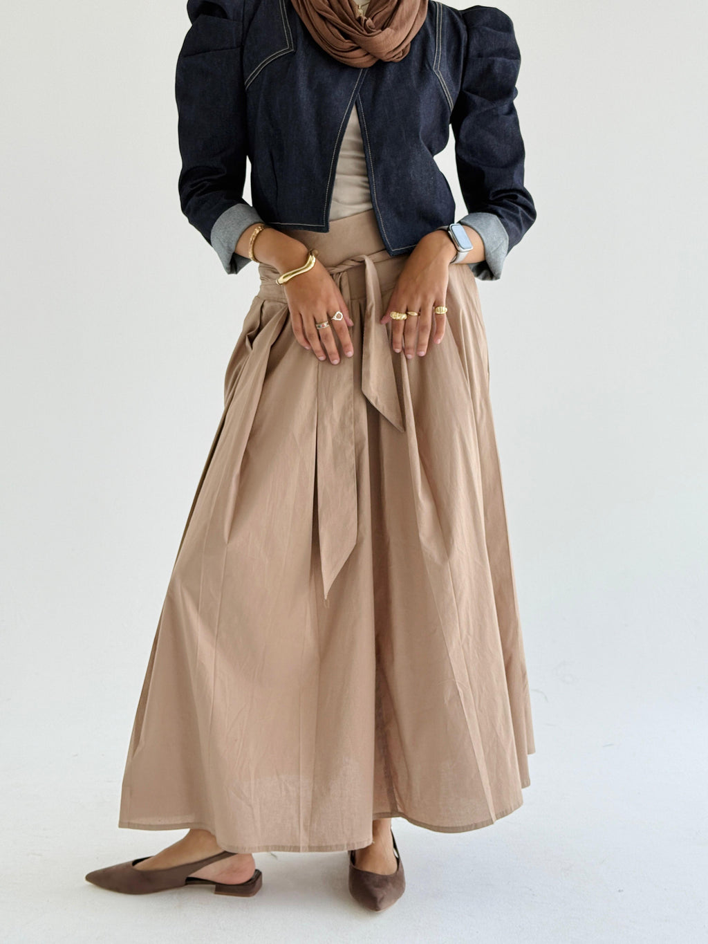 Cafe Belted Poplin Skirt