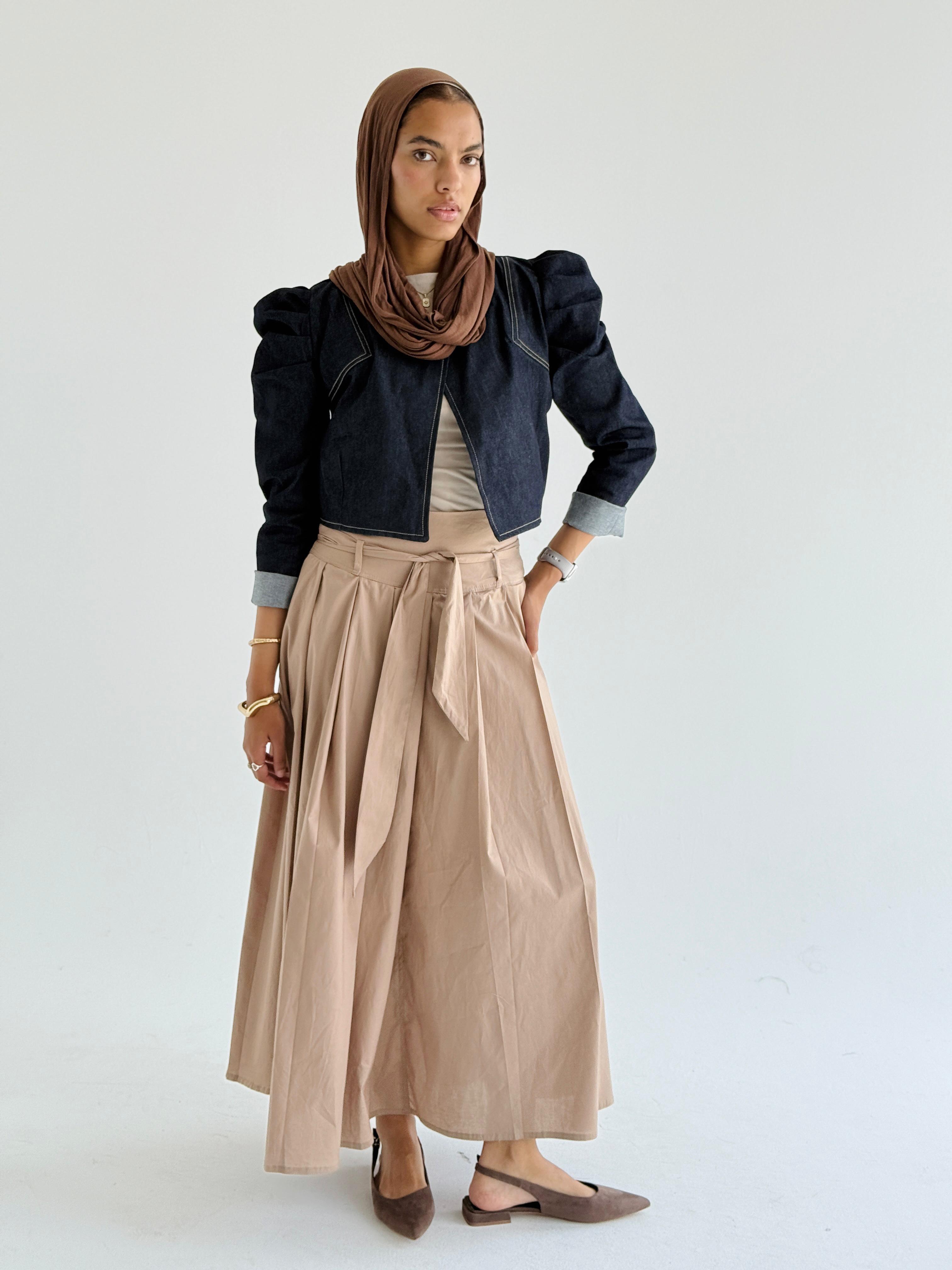 Cafe Belted Poplin Skirt