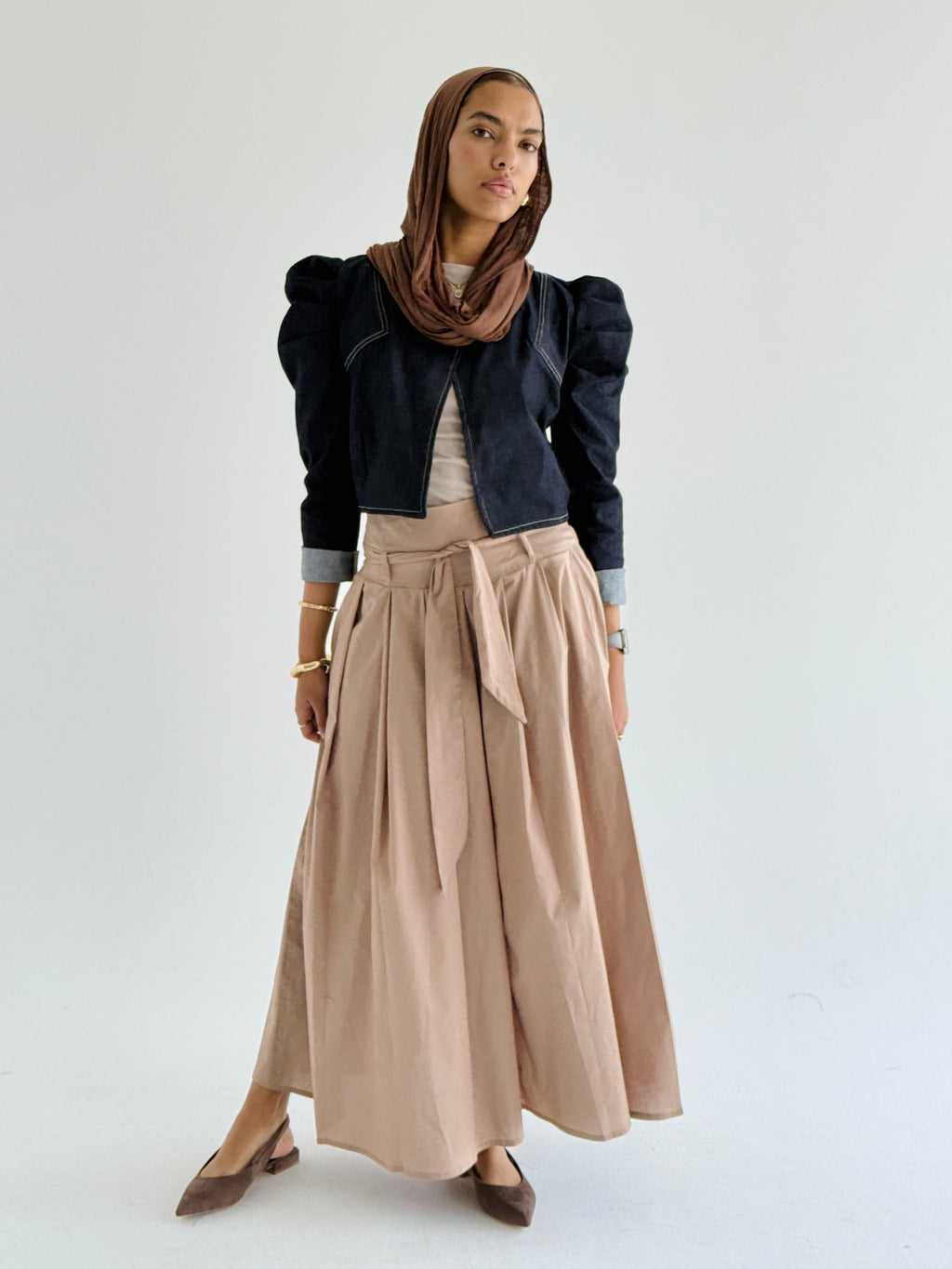 Cafe Belted Poplin Skirt