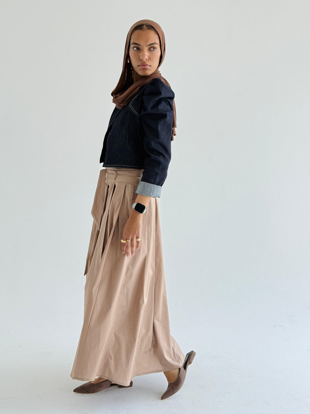 Cafe Belted Poplin Skirt