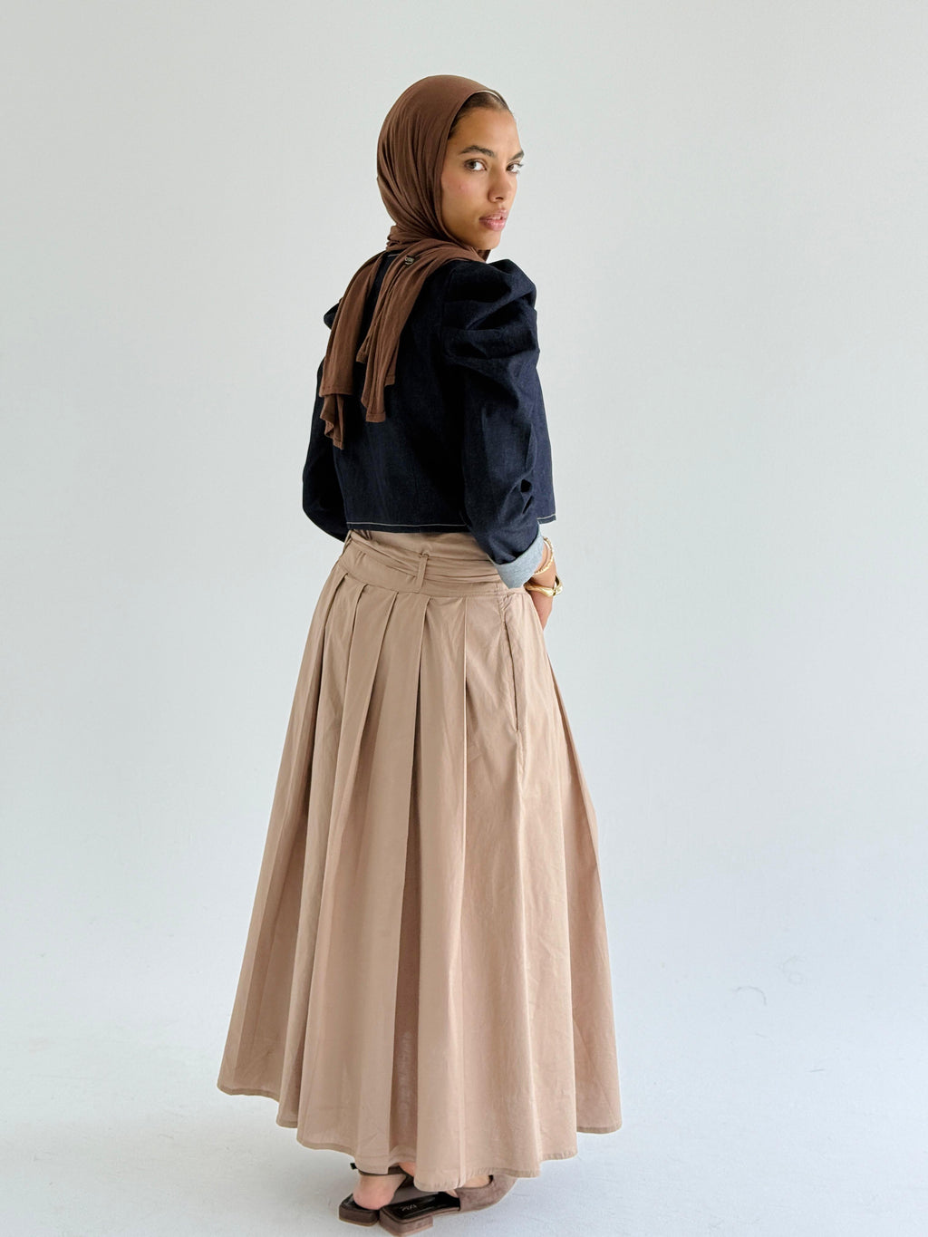 Cafe Belted Poplin Skirt