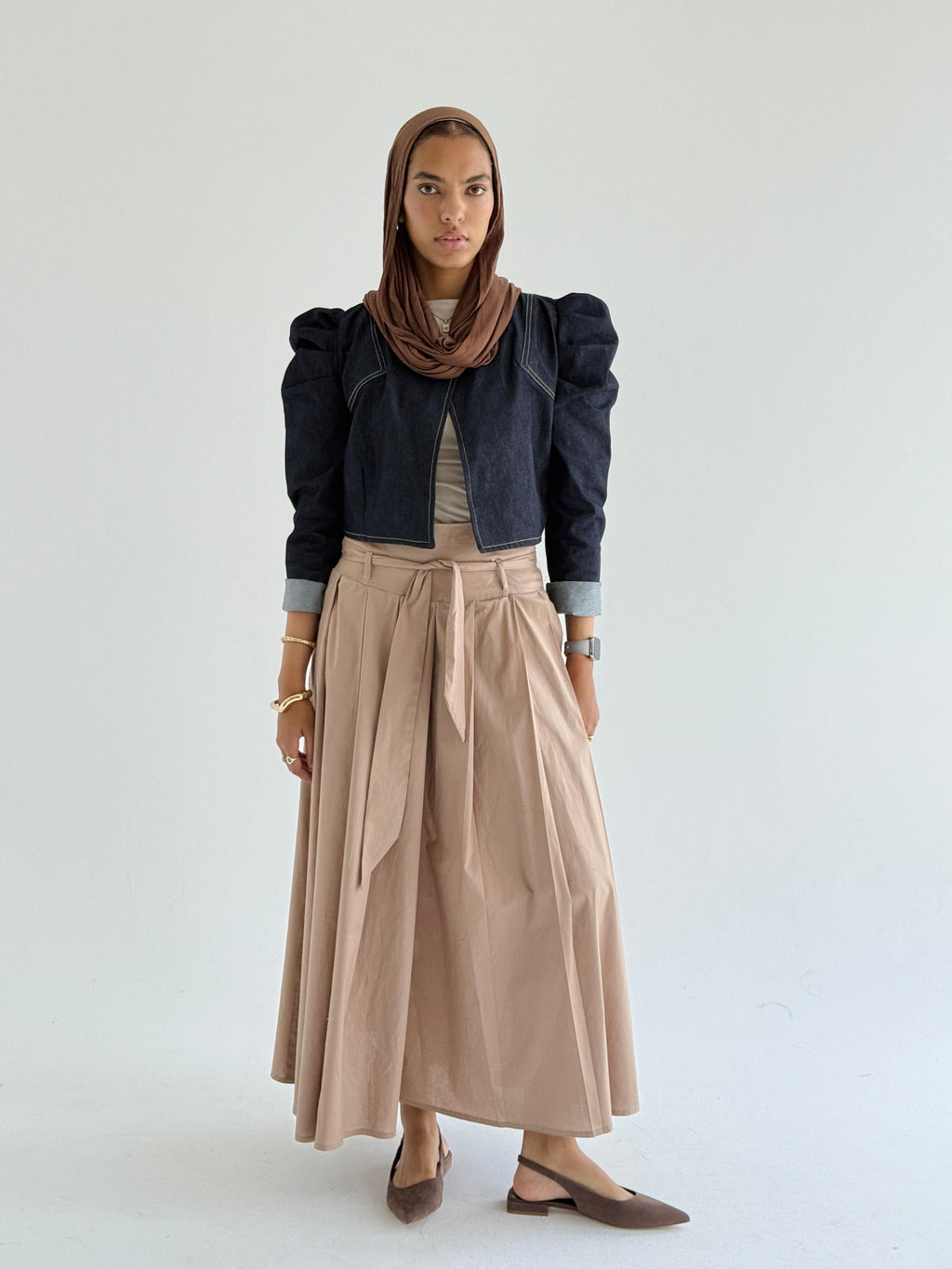 Cafe Belted Poplin Skirt