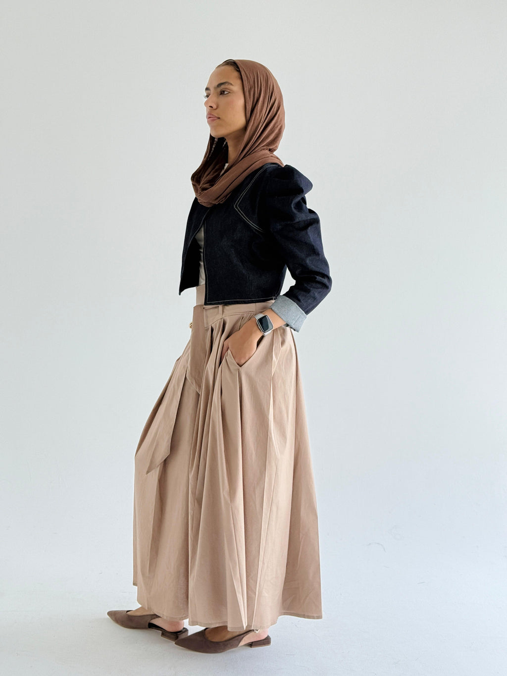 Cafe Belted Poplin Skirt