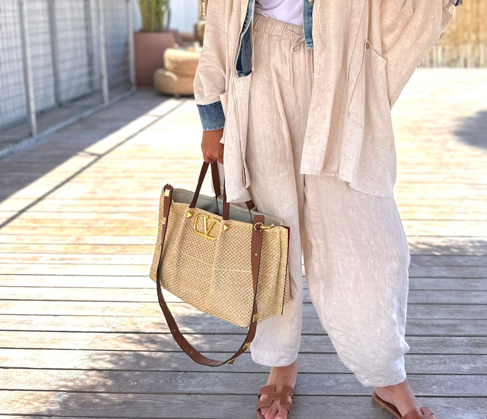 Beige Linen Balloon Pants