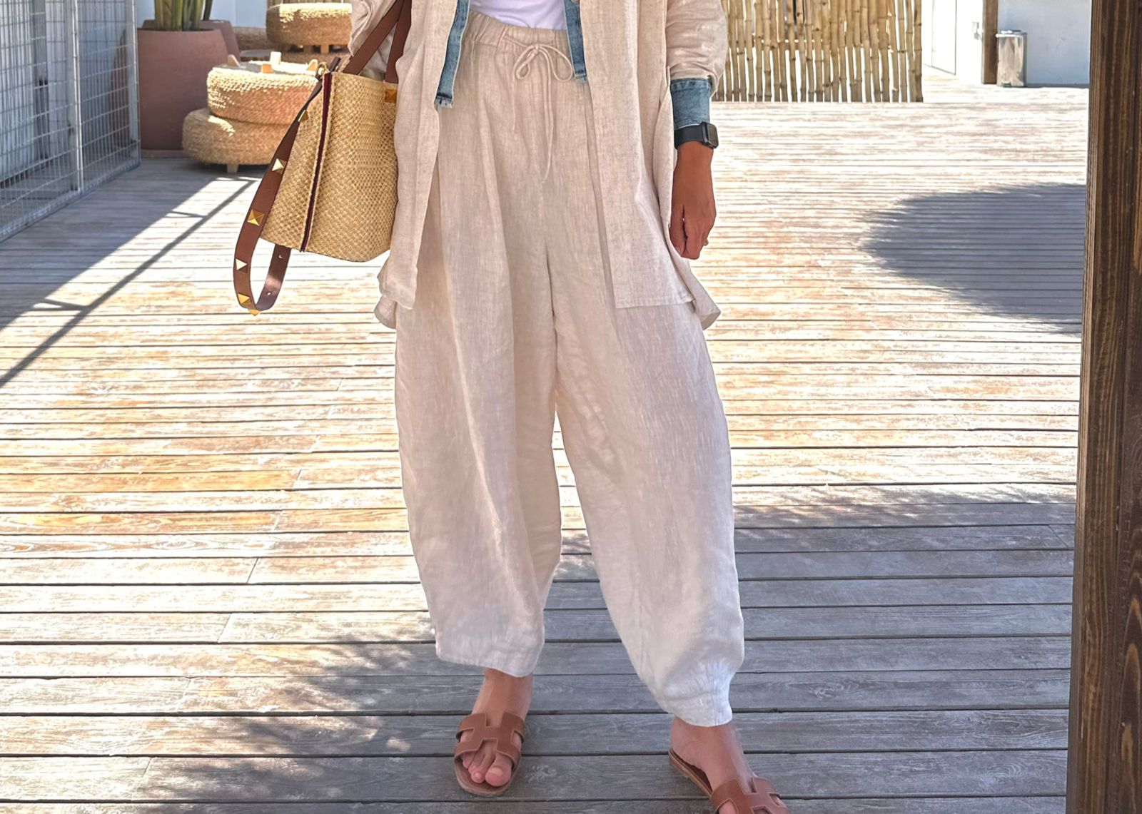 Beige Linen Balloon Pants