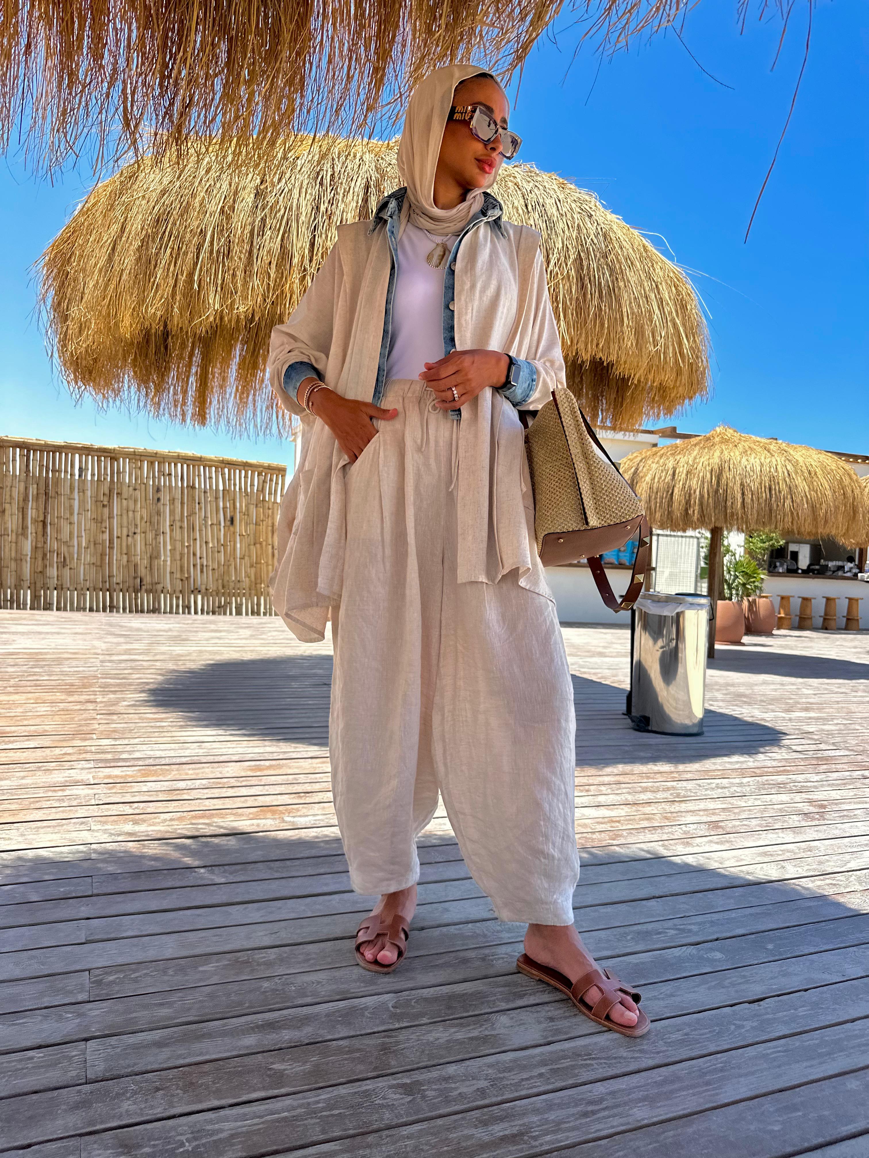 Beige Linen Balloon Pants