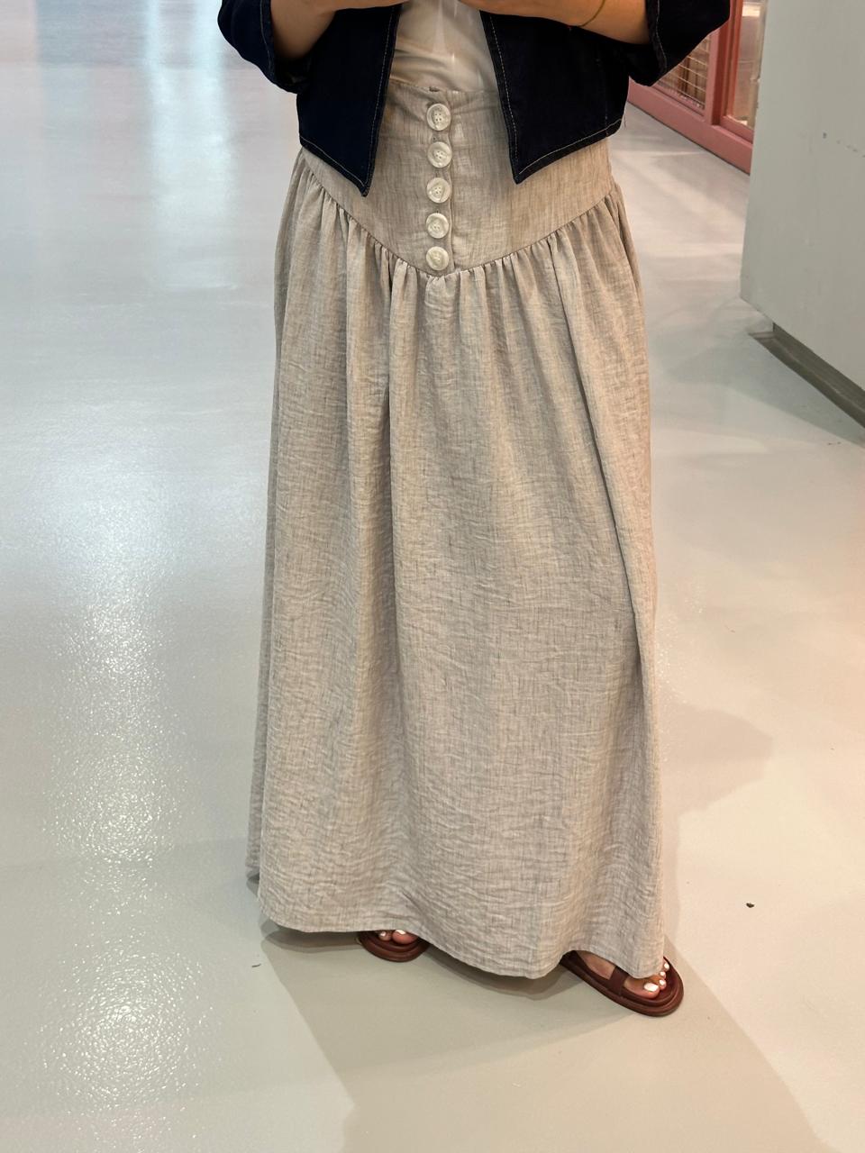 Gray Buttoned Linen Skirt