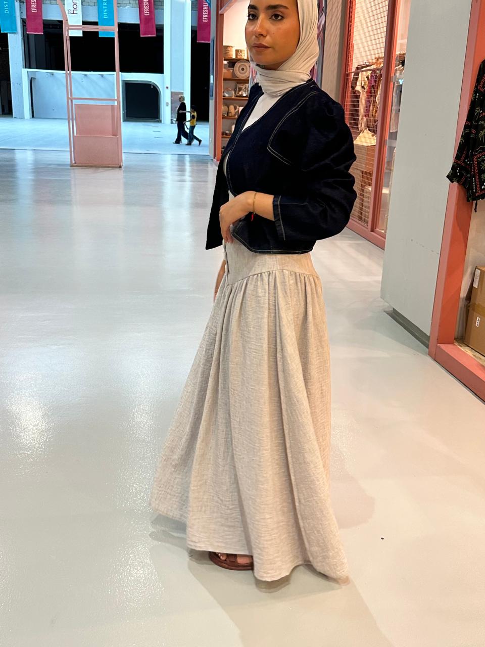 Gray Buttoned Linen Skirt