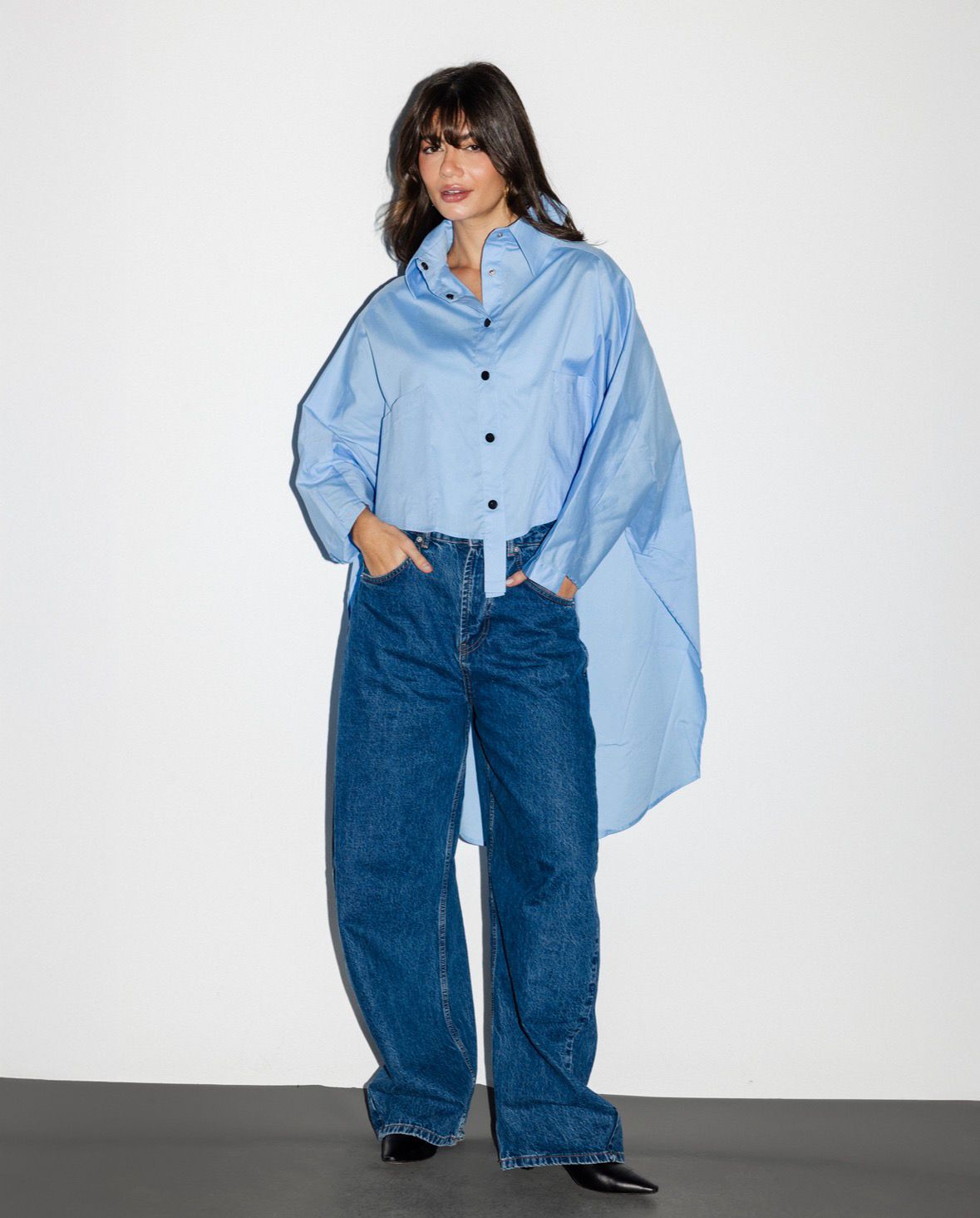 Light Blue Cropped Buttoned Shirt