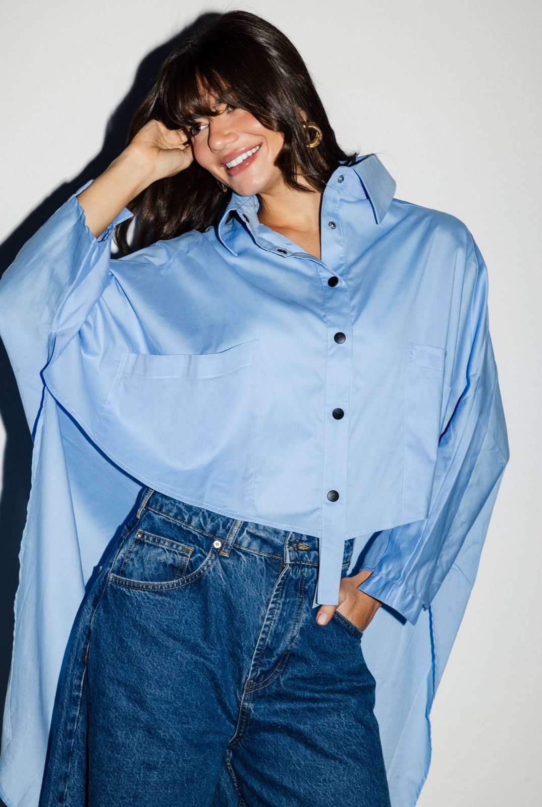 Light Blue Cropped Buttoned Shirt