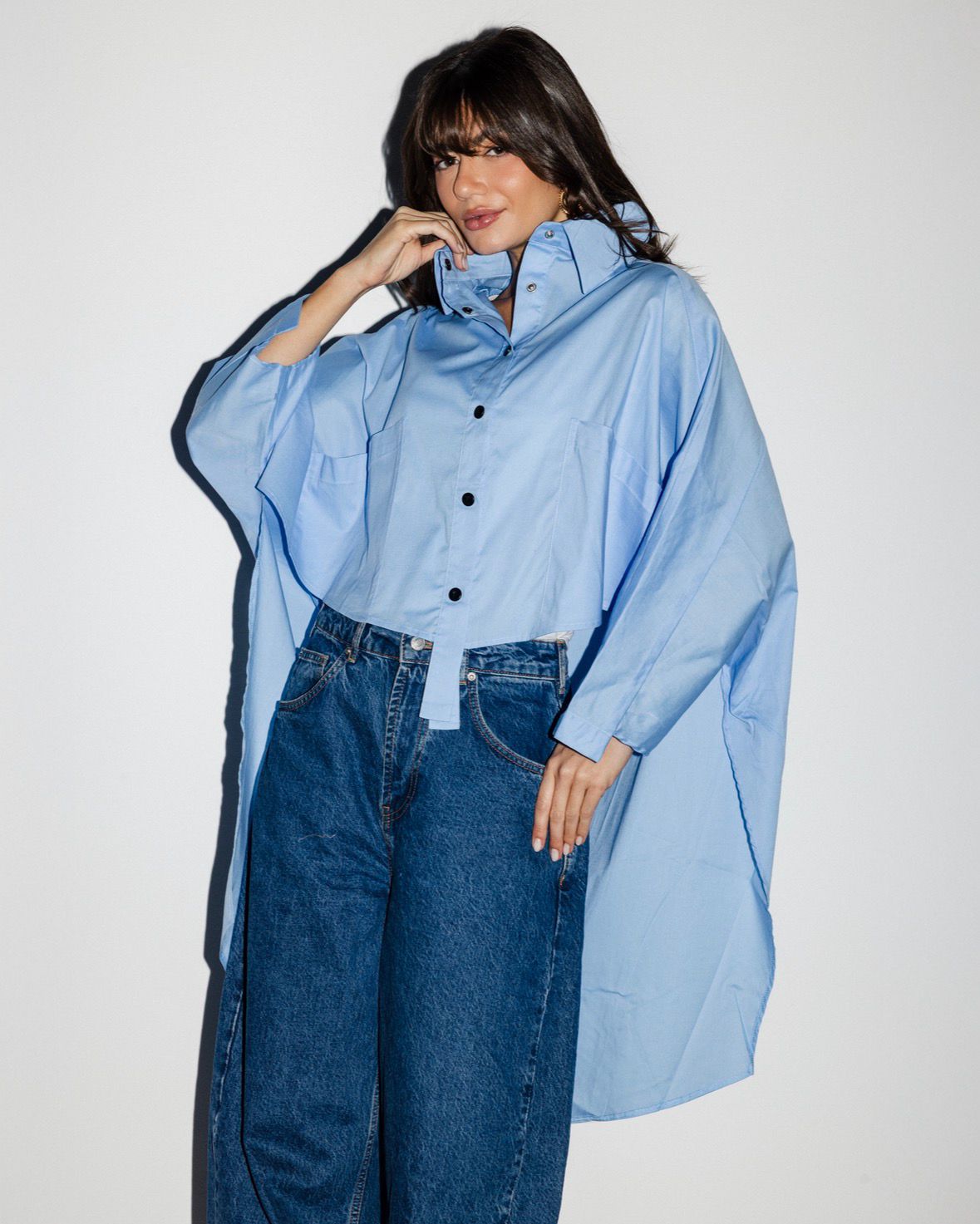 Light Blue Cropped Buttoned Shirt