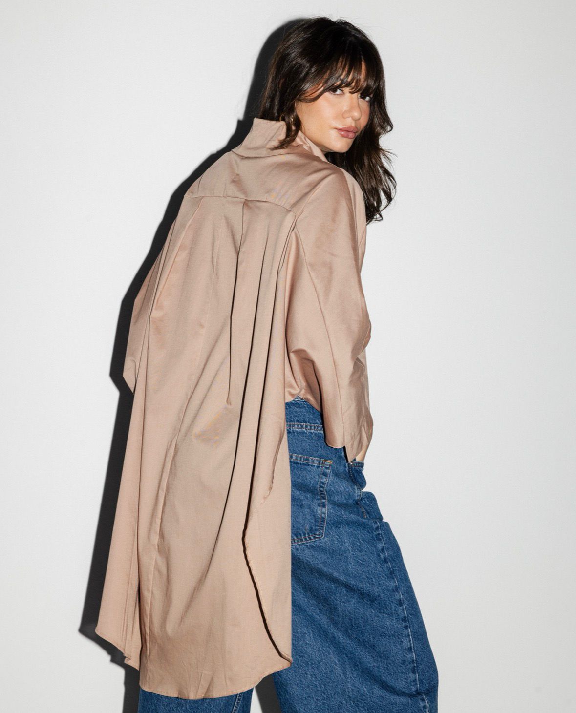 Beige  Cropped Buttoned Shirt