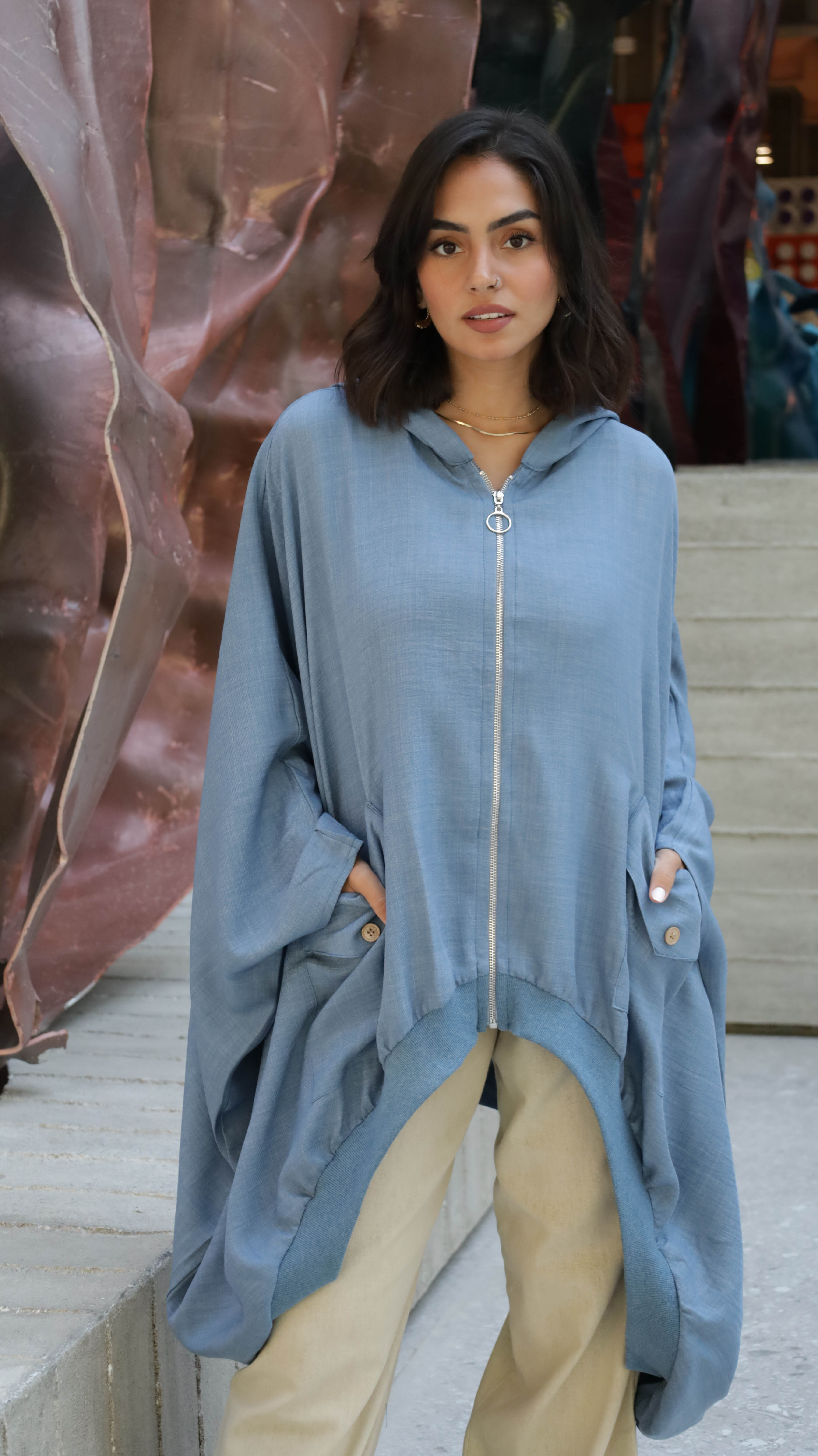 Blue Ribbed Linen Shirt