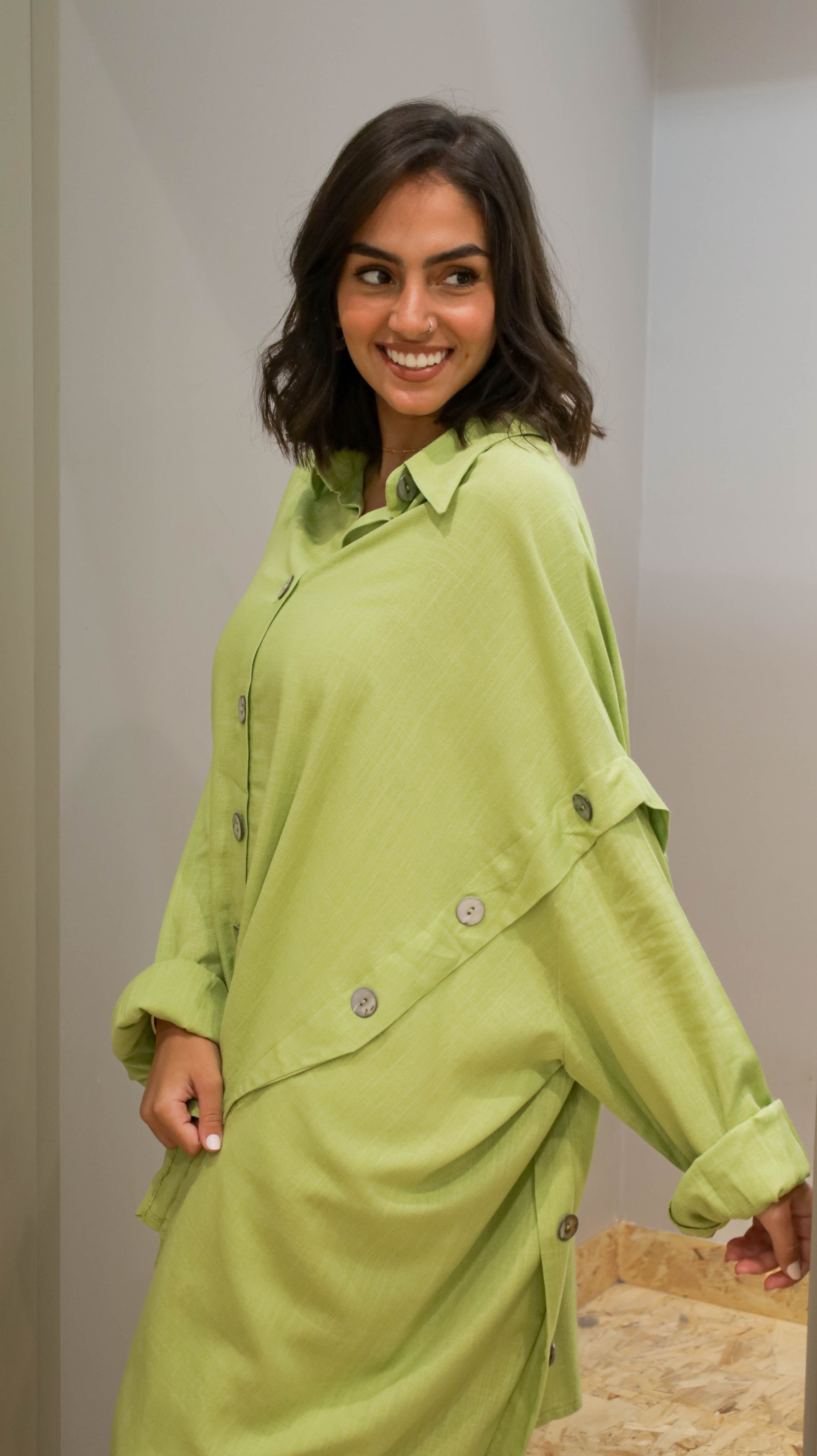 Lime Buttoned Linen Shirt