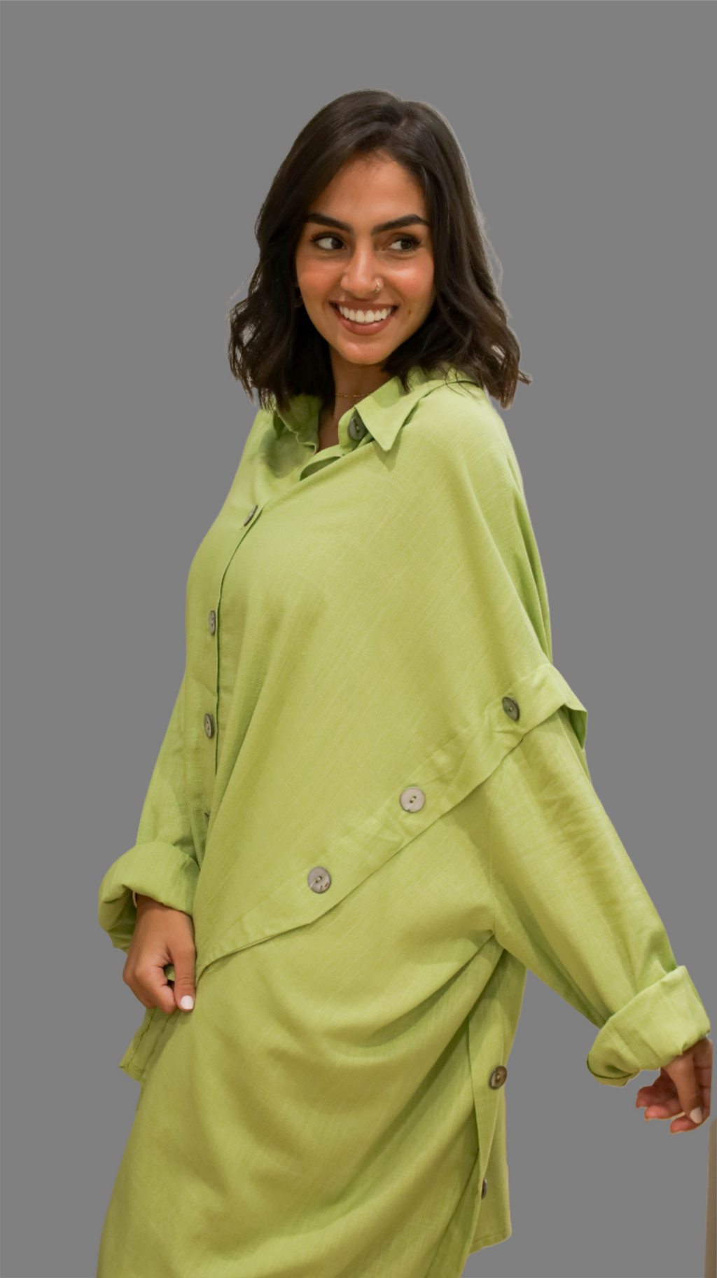 Lime Buttoned Linen Shirt