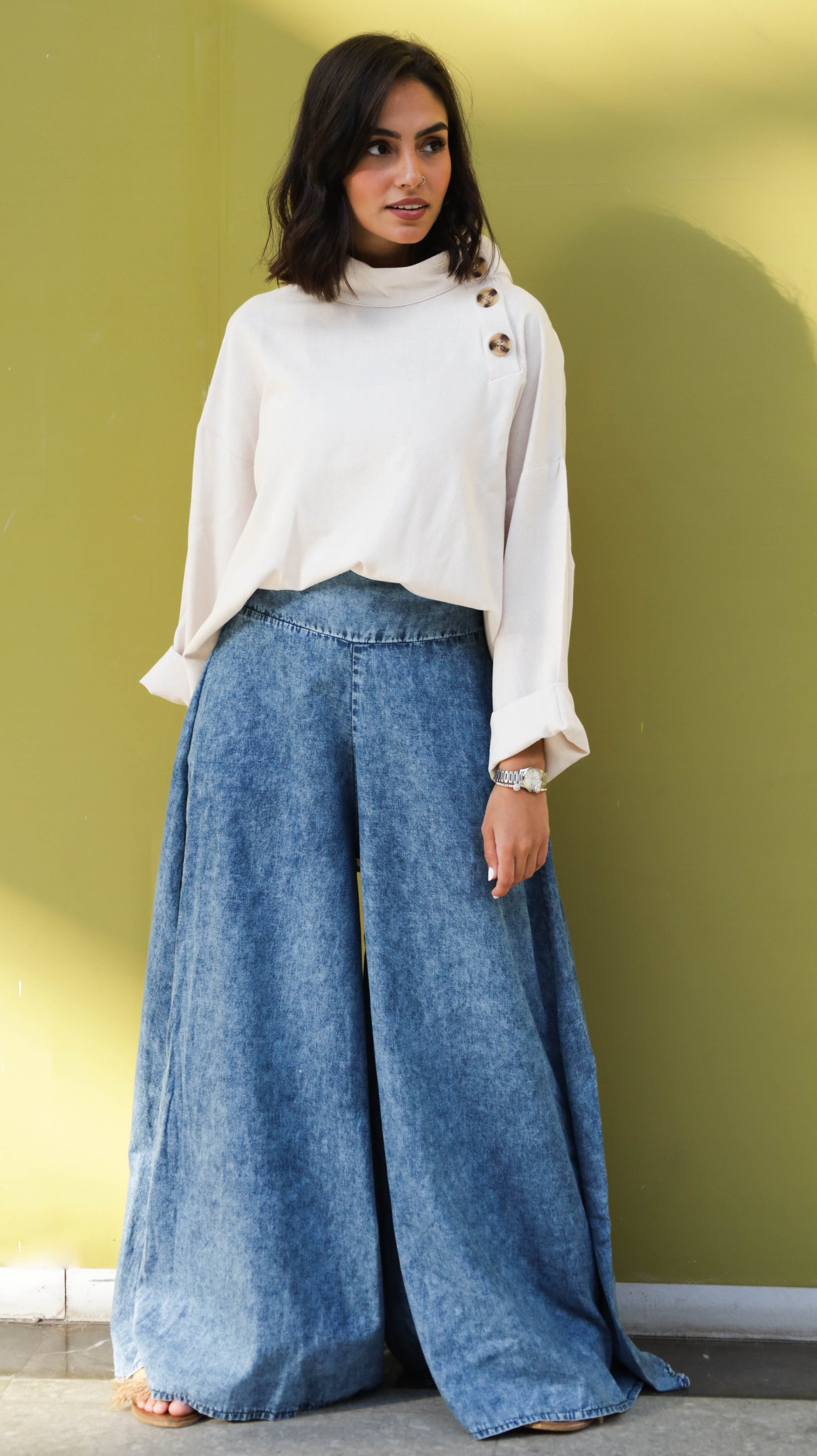 Blue Denim Palazzo Pants