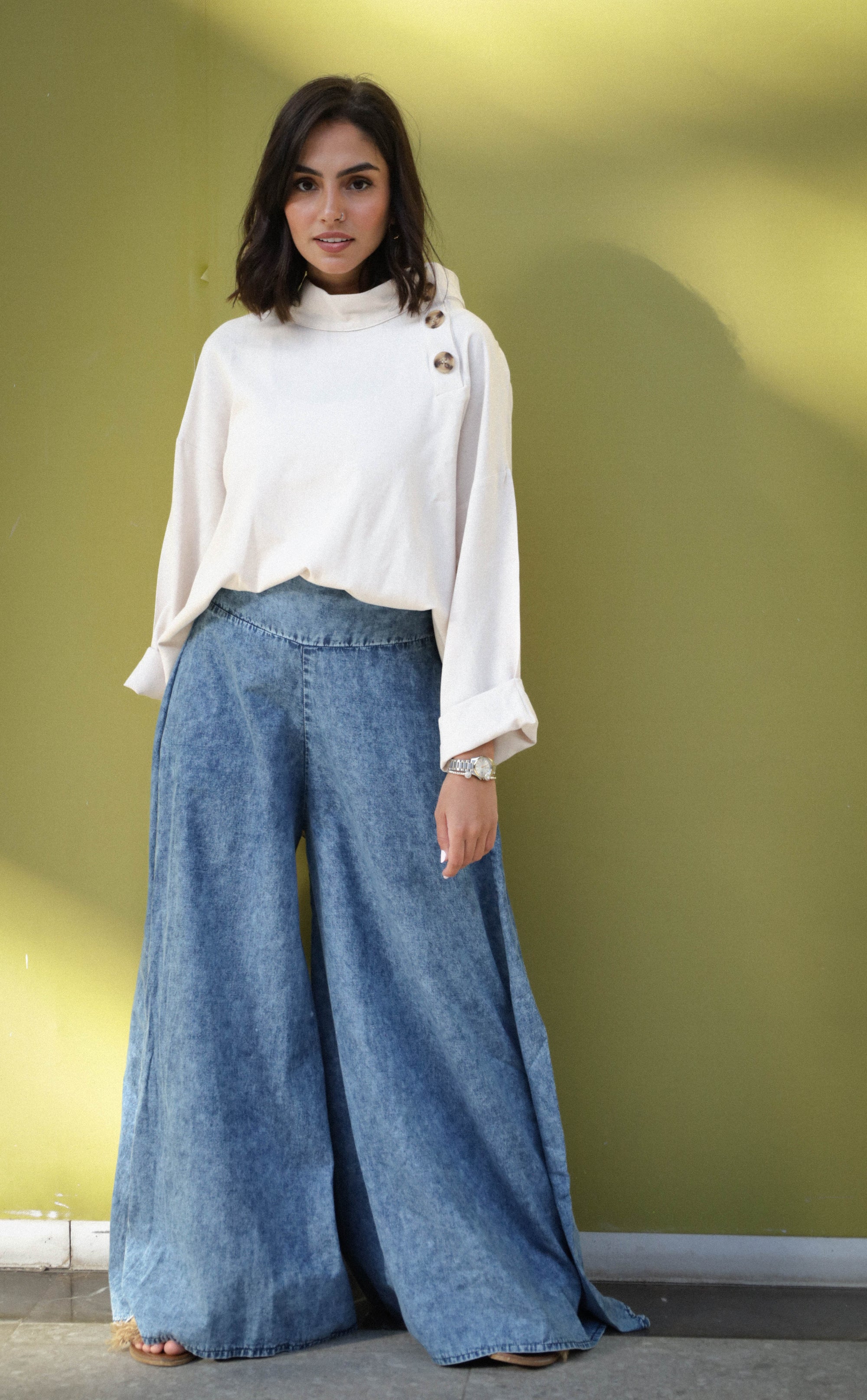 Blue Denim Palazzo Pants