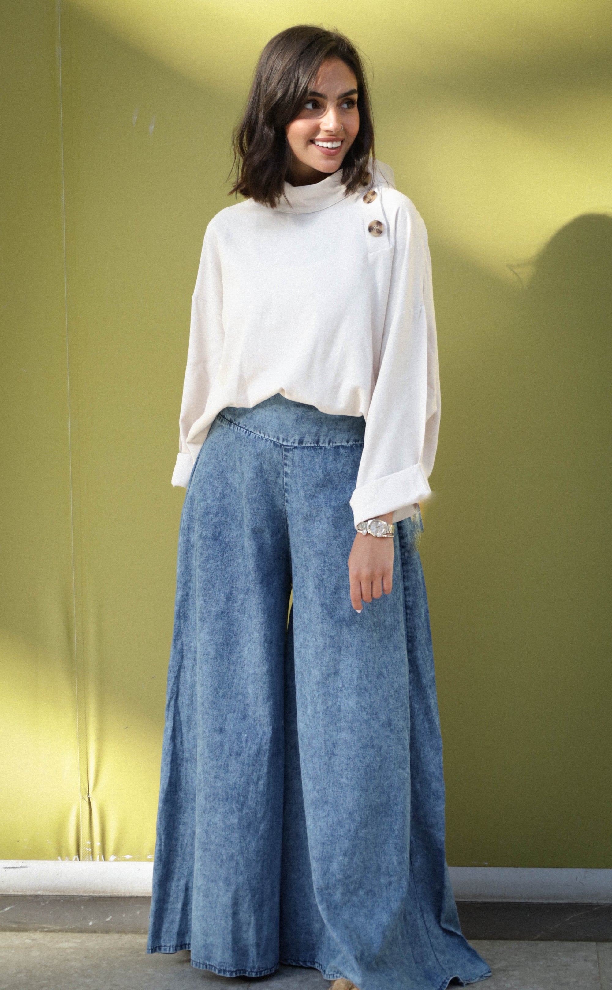 Blue Denim Palazzo Pants