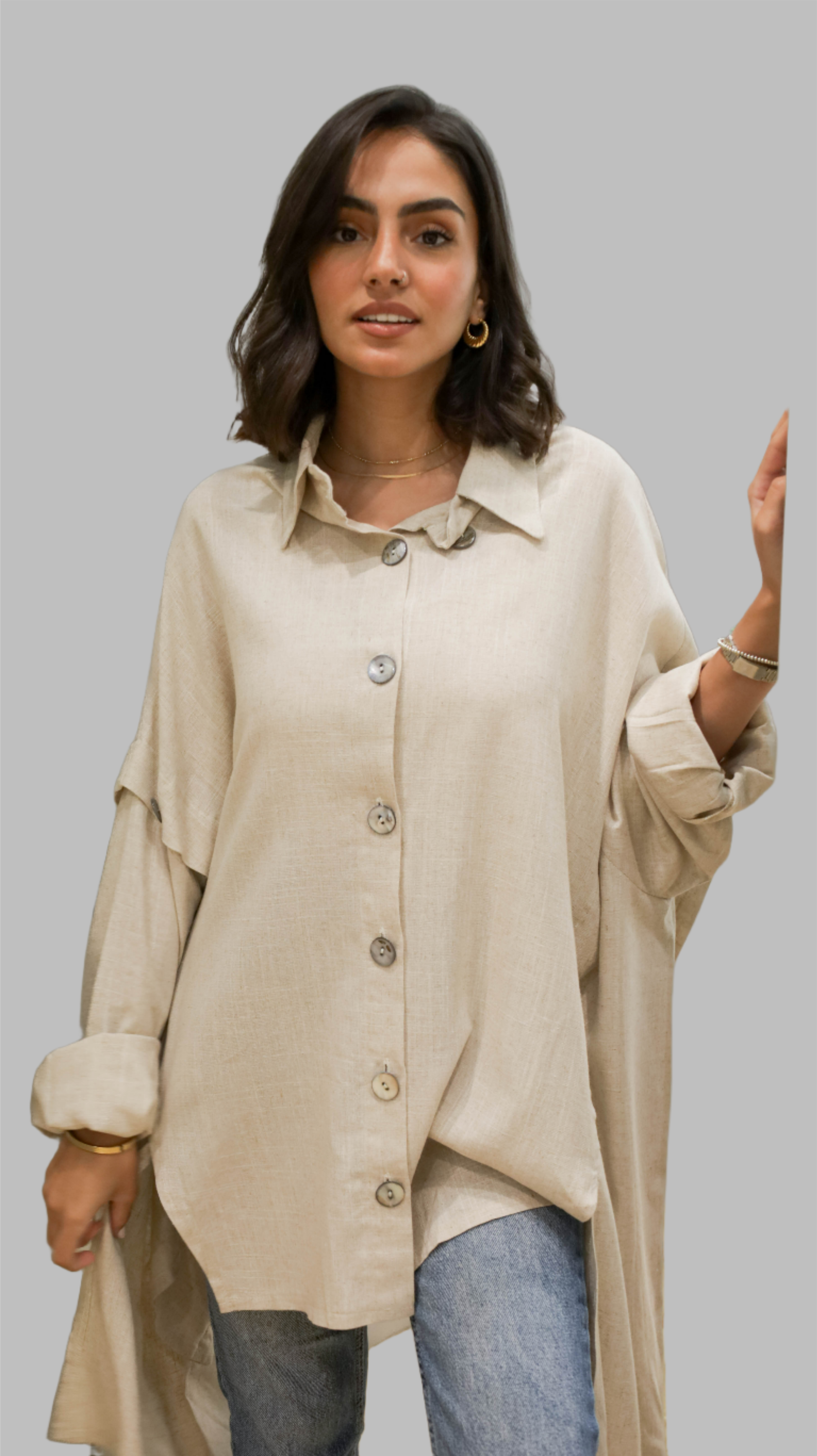 Beige Buttoned Linen Shirt