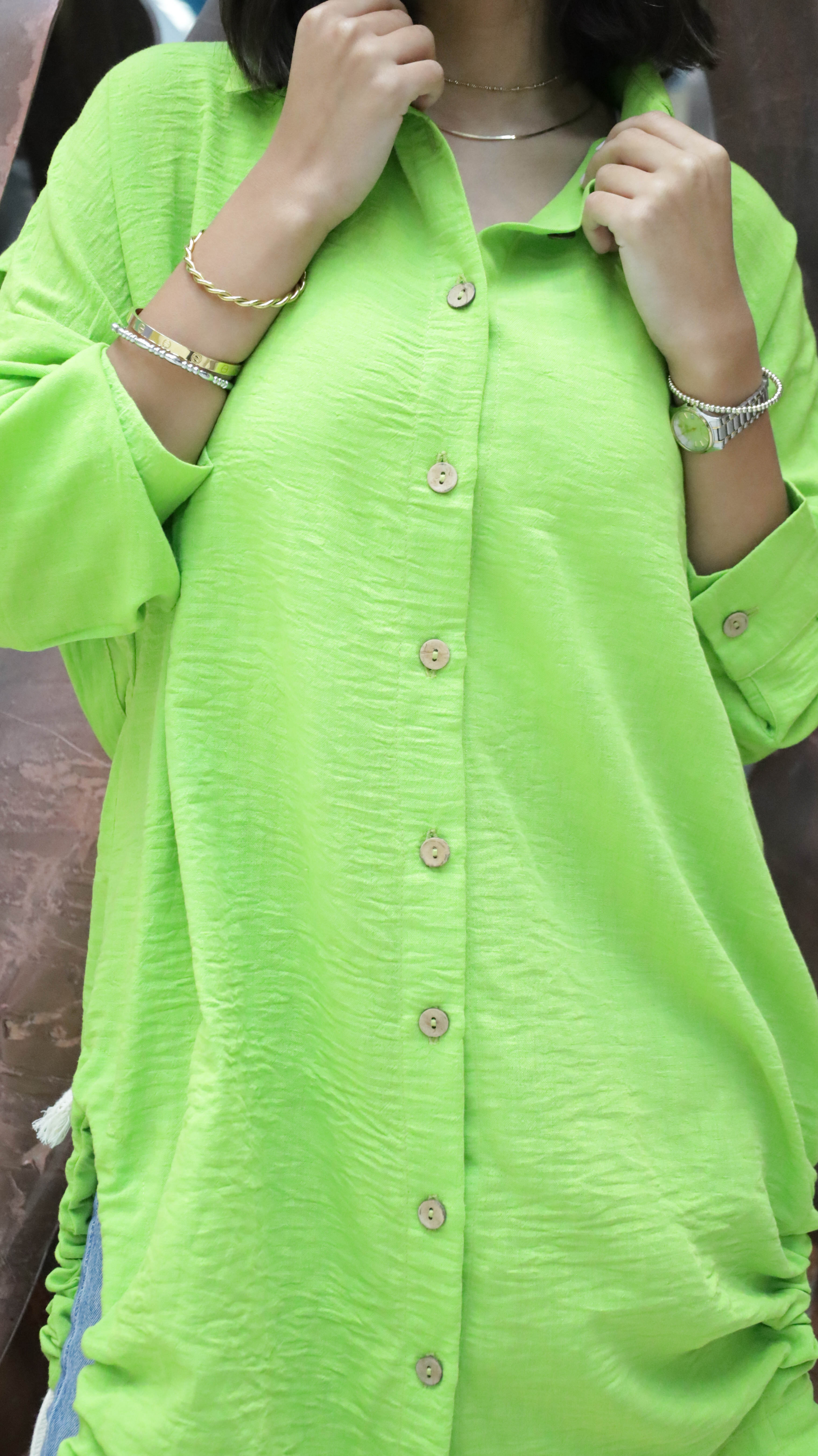Lime Corded Linen Shirt