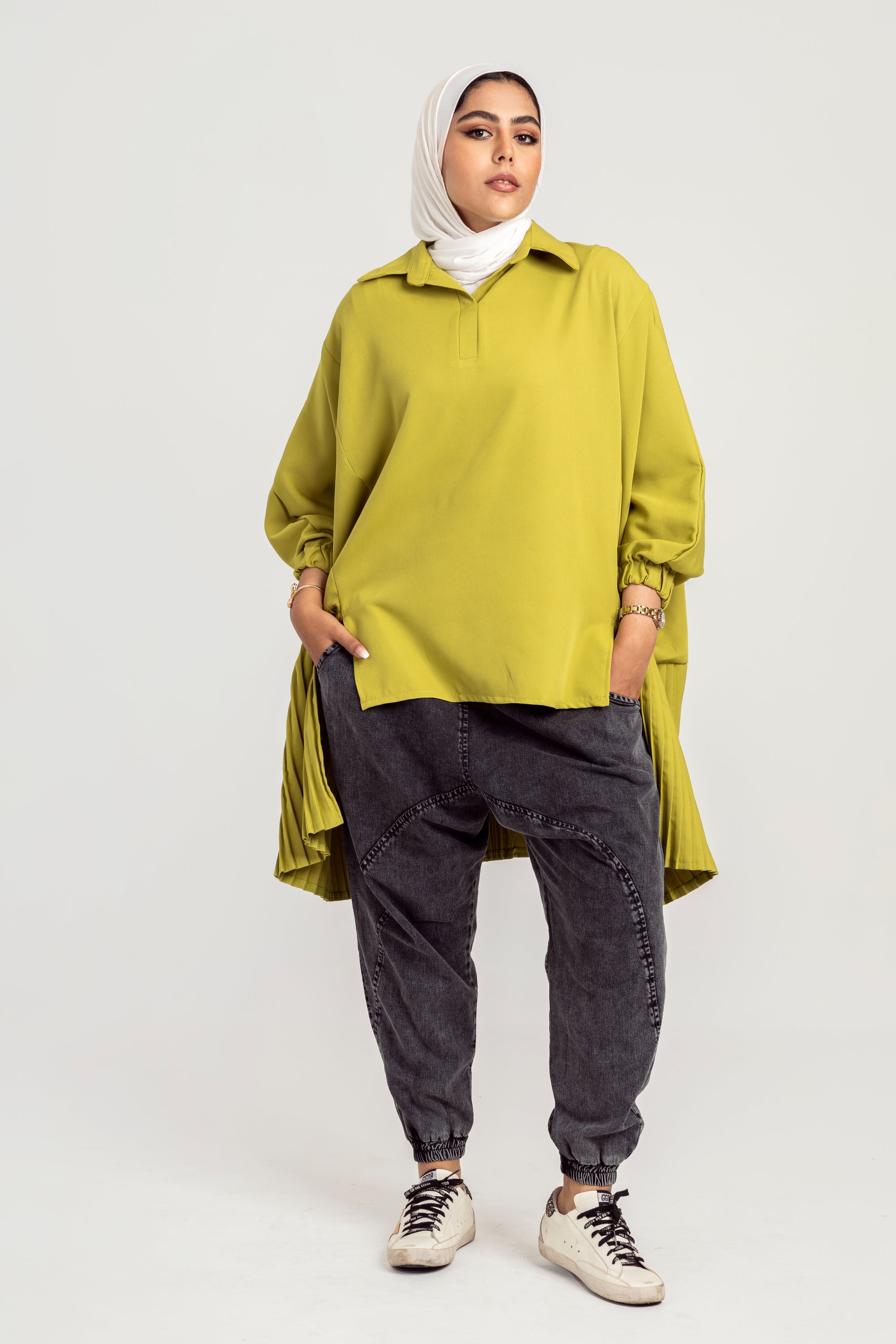 Lemon Pleated Top