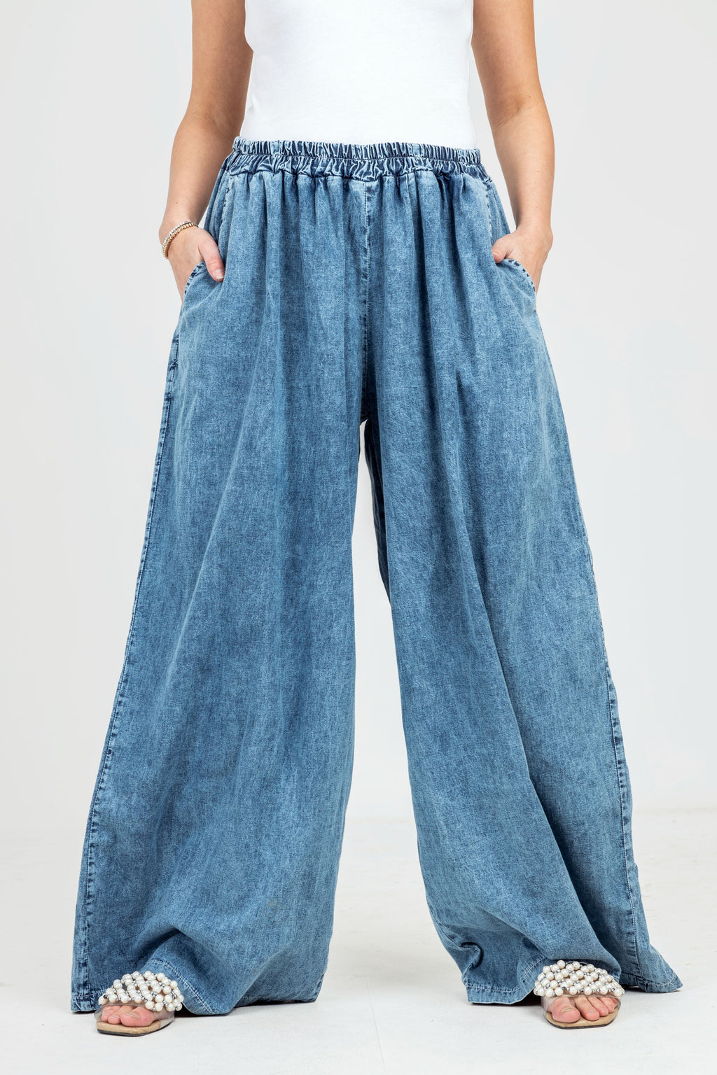 Blue Wide Leg Denim Pants